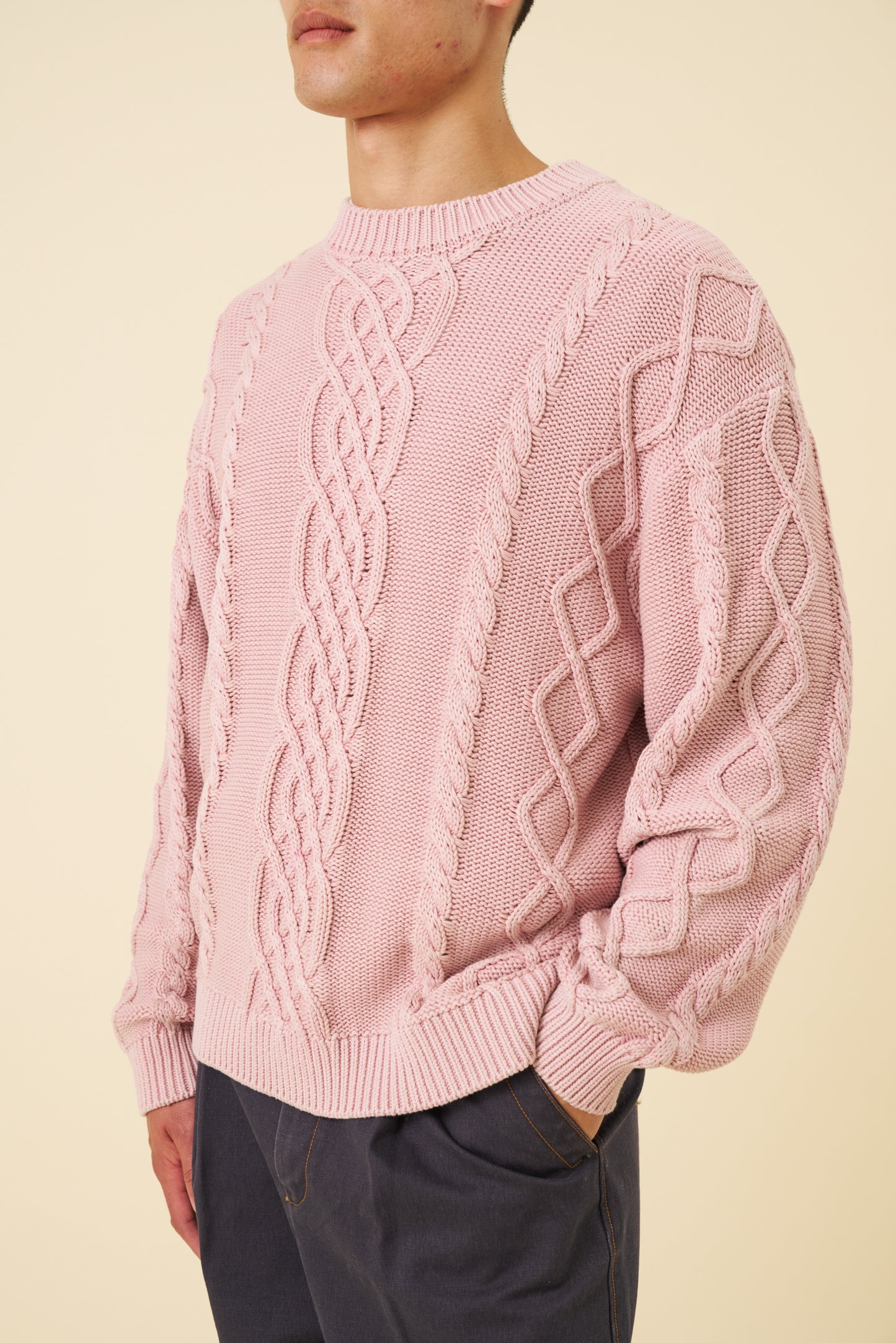 CABLE KNIT ACID WASH KNIT - DUSTY PINK