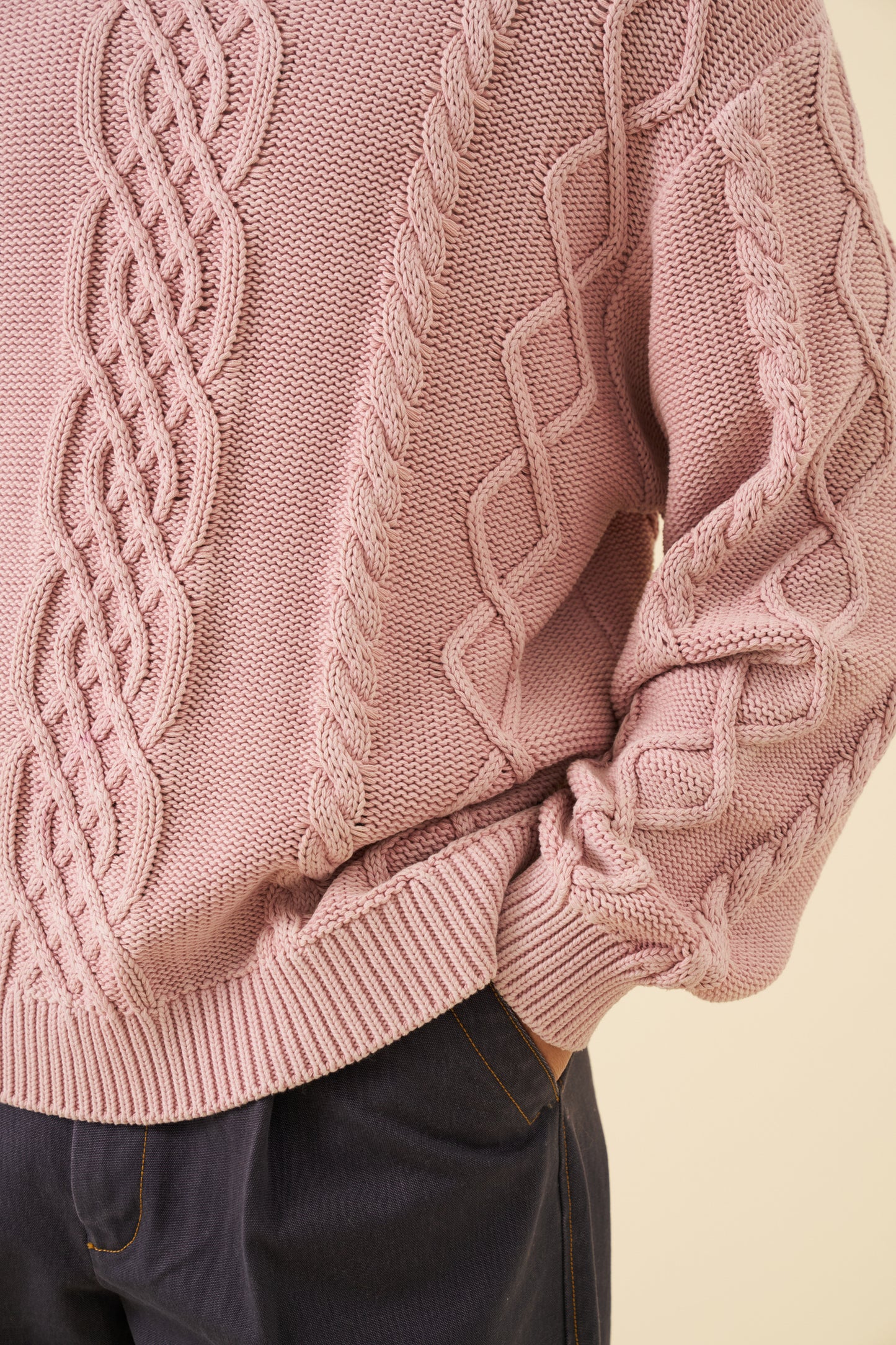 CABLE KNIT ACID WASH KNIT - DUSTY PINK