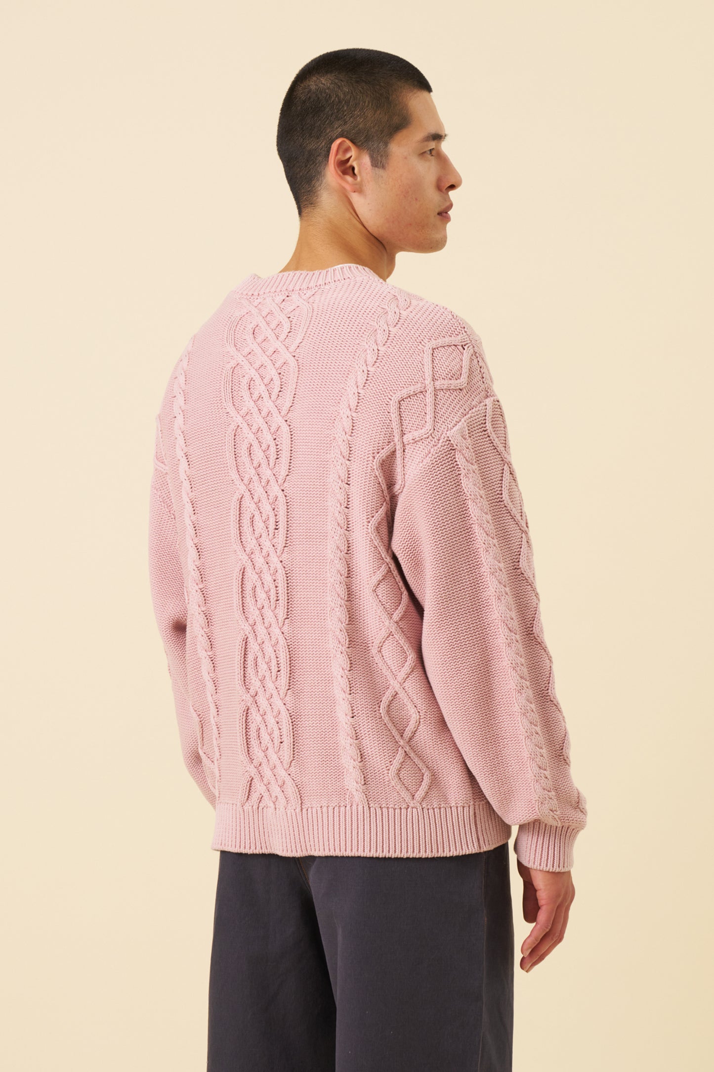 CABLE KNIT ACID WASH KNIT - DUSTY PINK