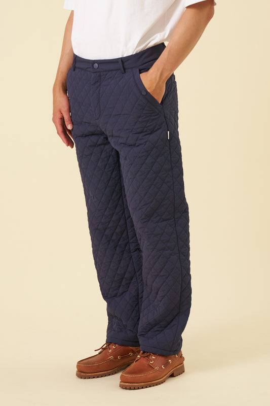 QUILTED CANVAS TROUSERS - NAVY