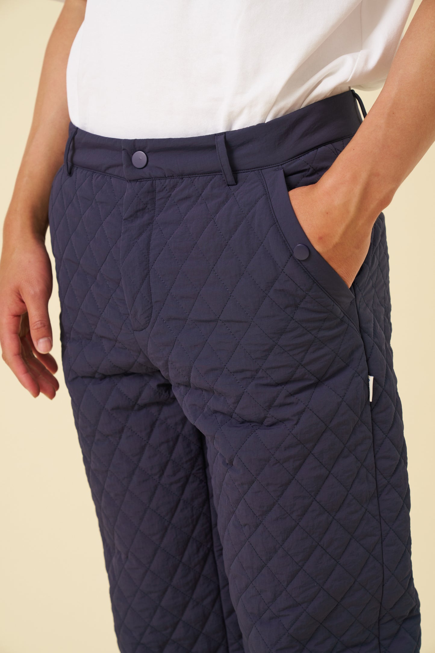QUILTED CANVAS TROUSERS - NAVY