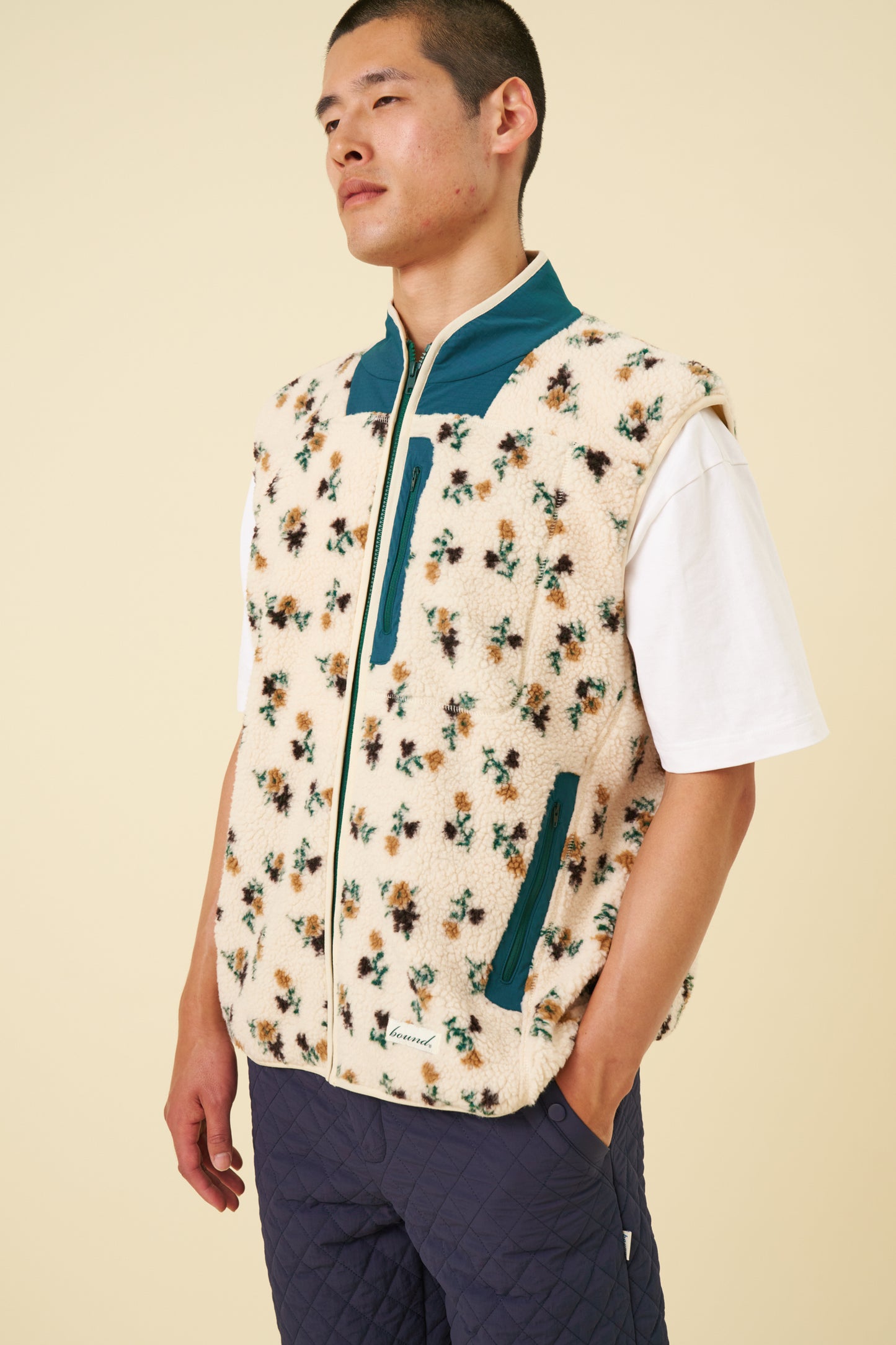 FLORAL ZIP GILET FLEECE - ECRU