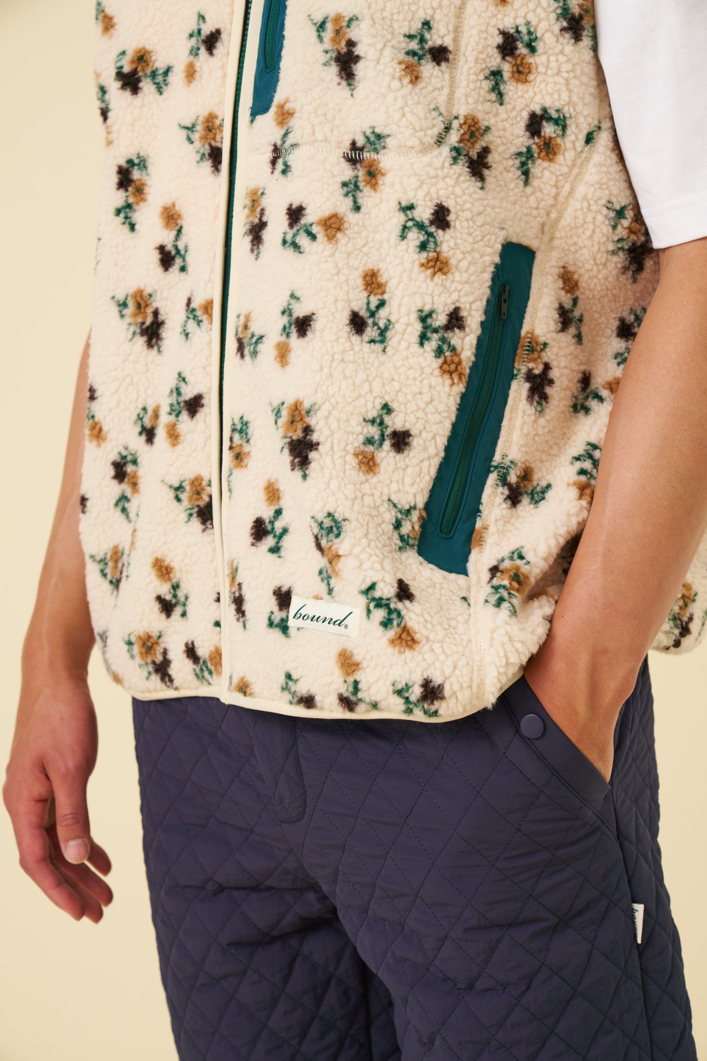 FLORAL ZIP GILET FLEECE - ECRU