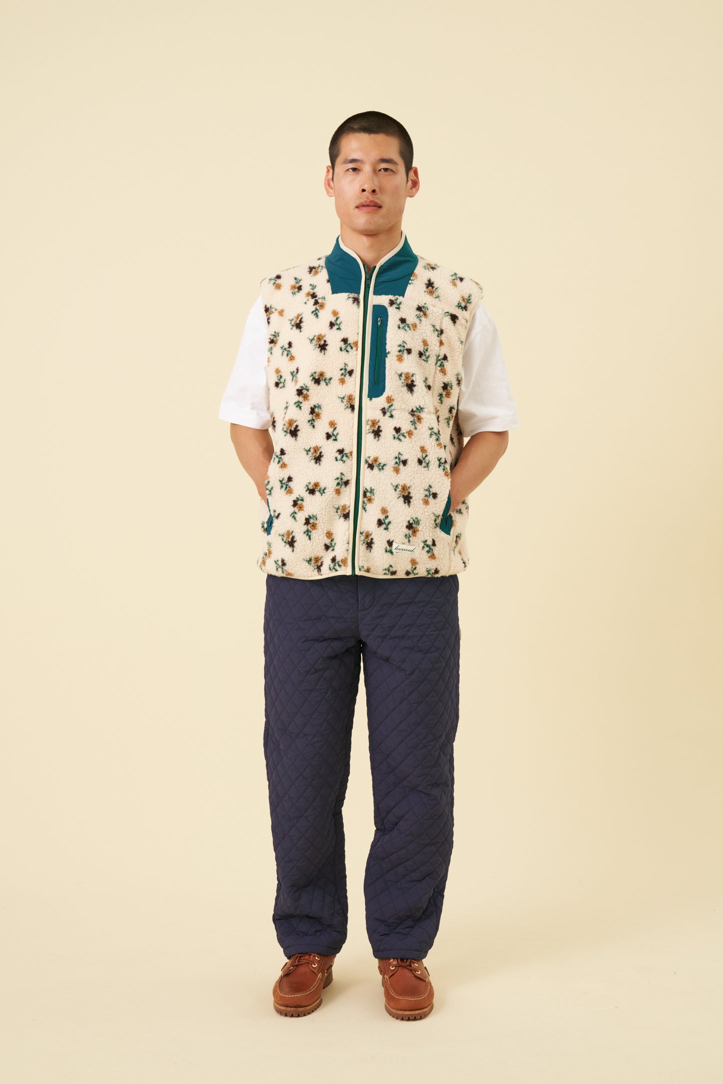 QUILTED CANVAS TROUSERS - NAVY