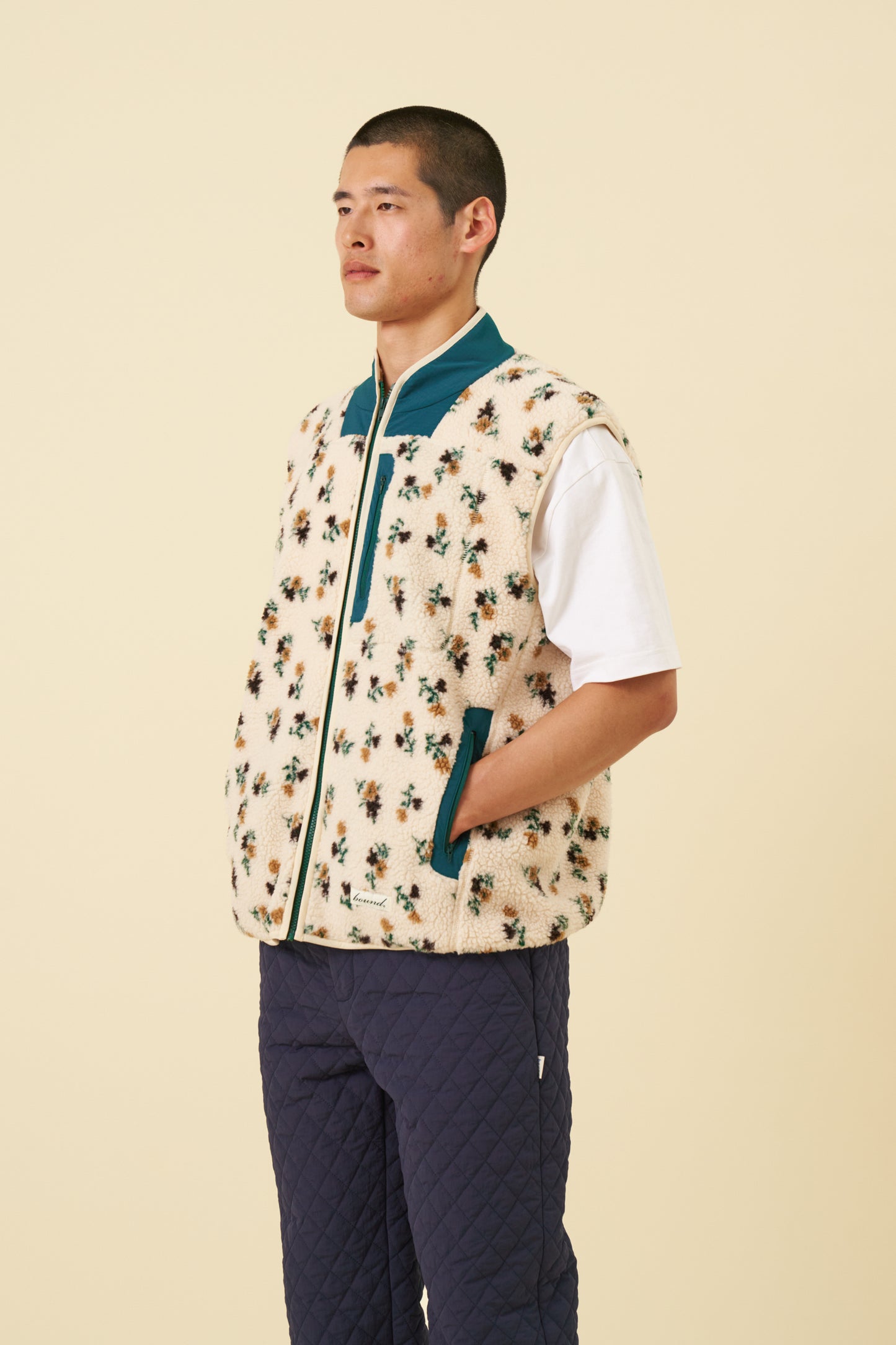 FLORAL ZIP GILET FLEECE - ECRU