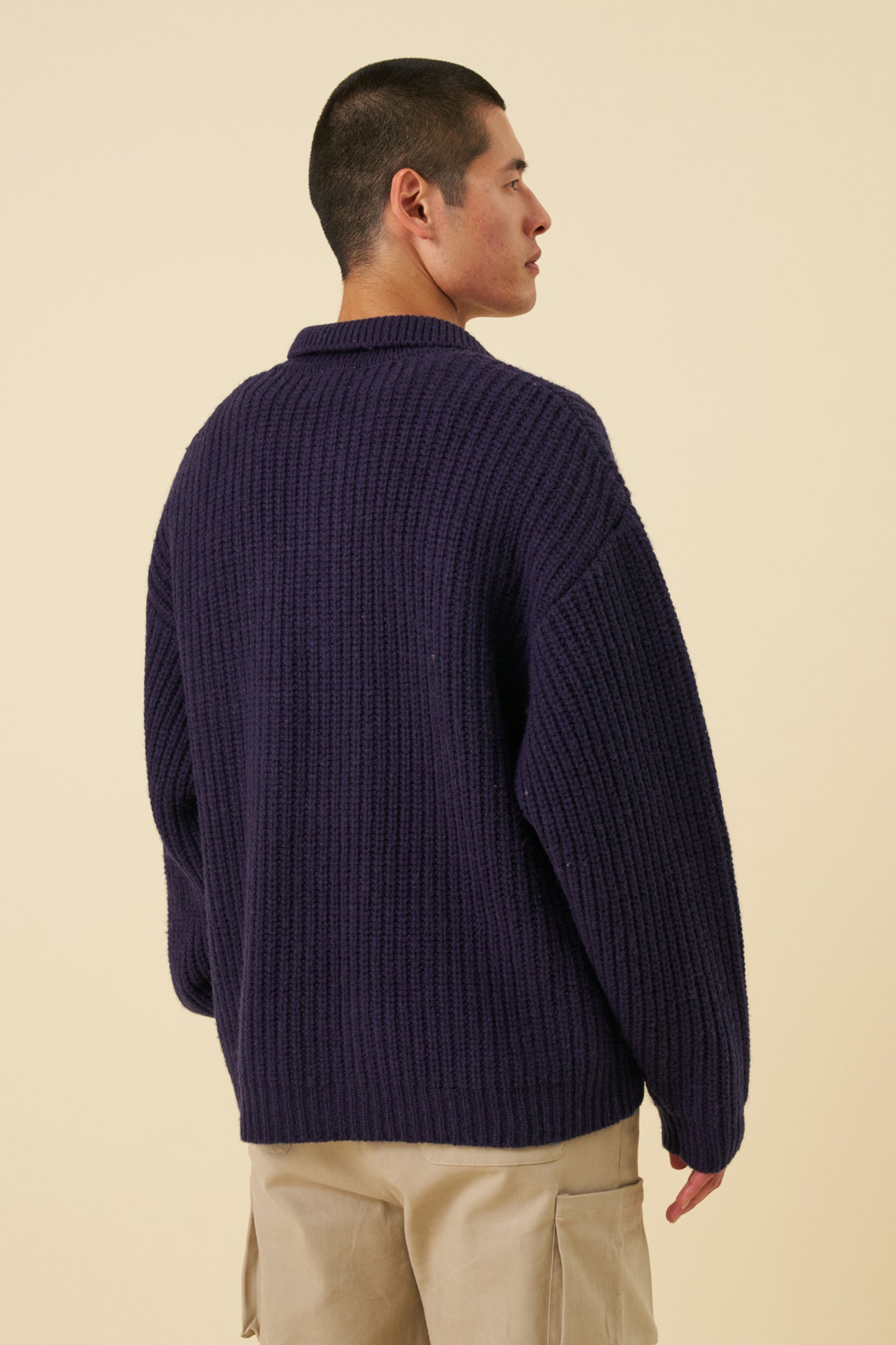 WOOL BUTTON POLO - OCEAN NAVY