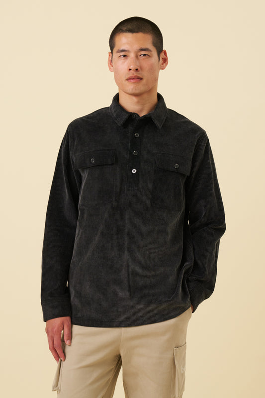 VINTAGE WASH CORDUROY OVERSHIRT - BLACK