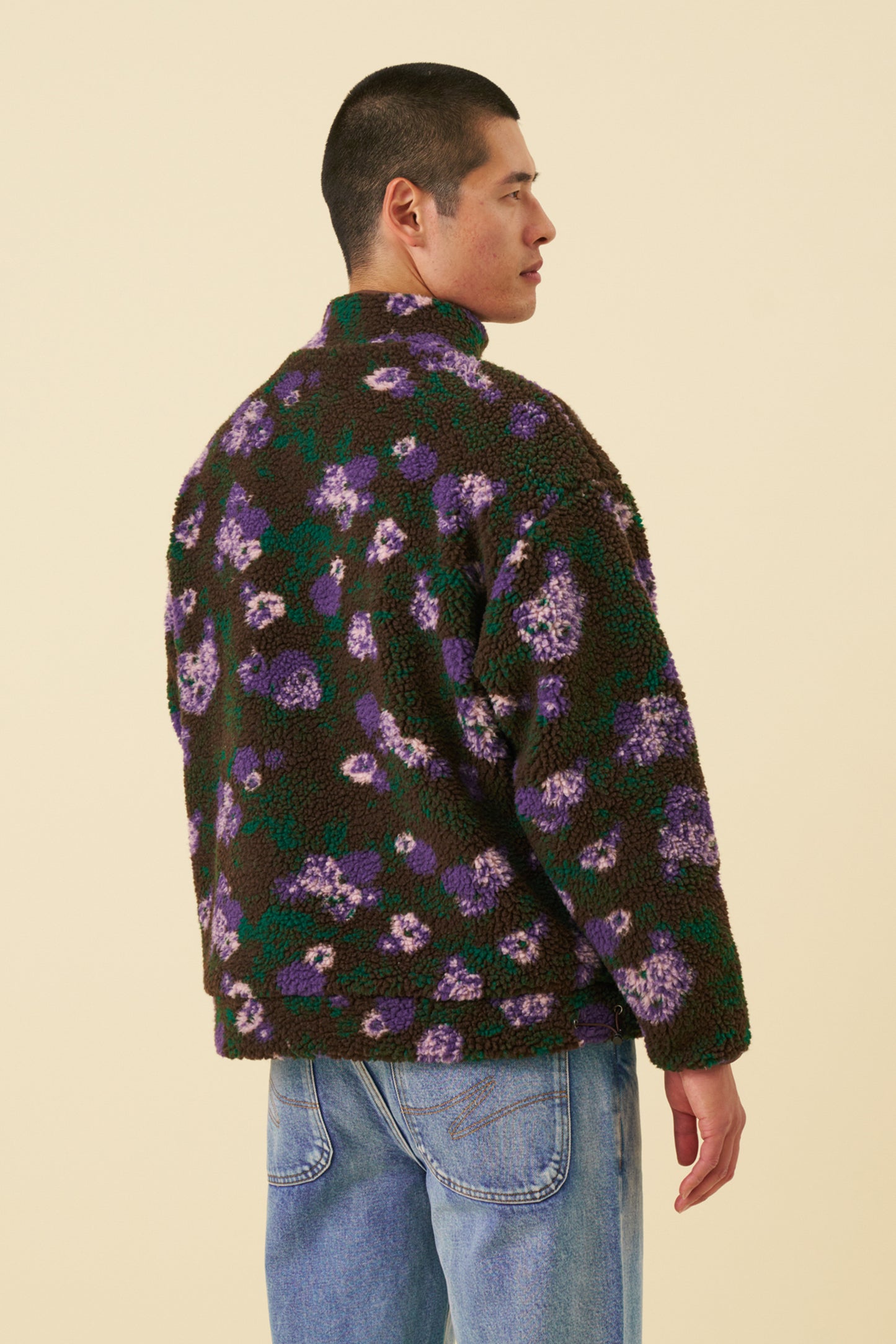 FLORAL HALF ZIP FLEECE - BROWN