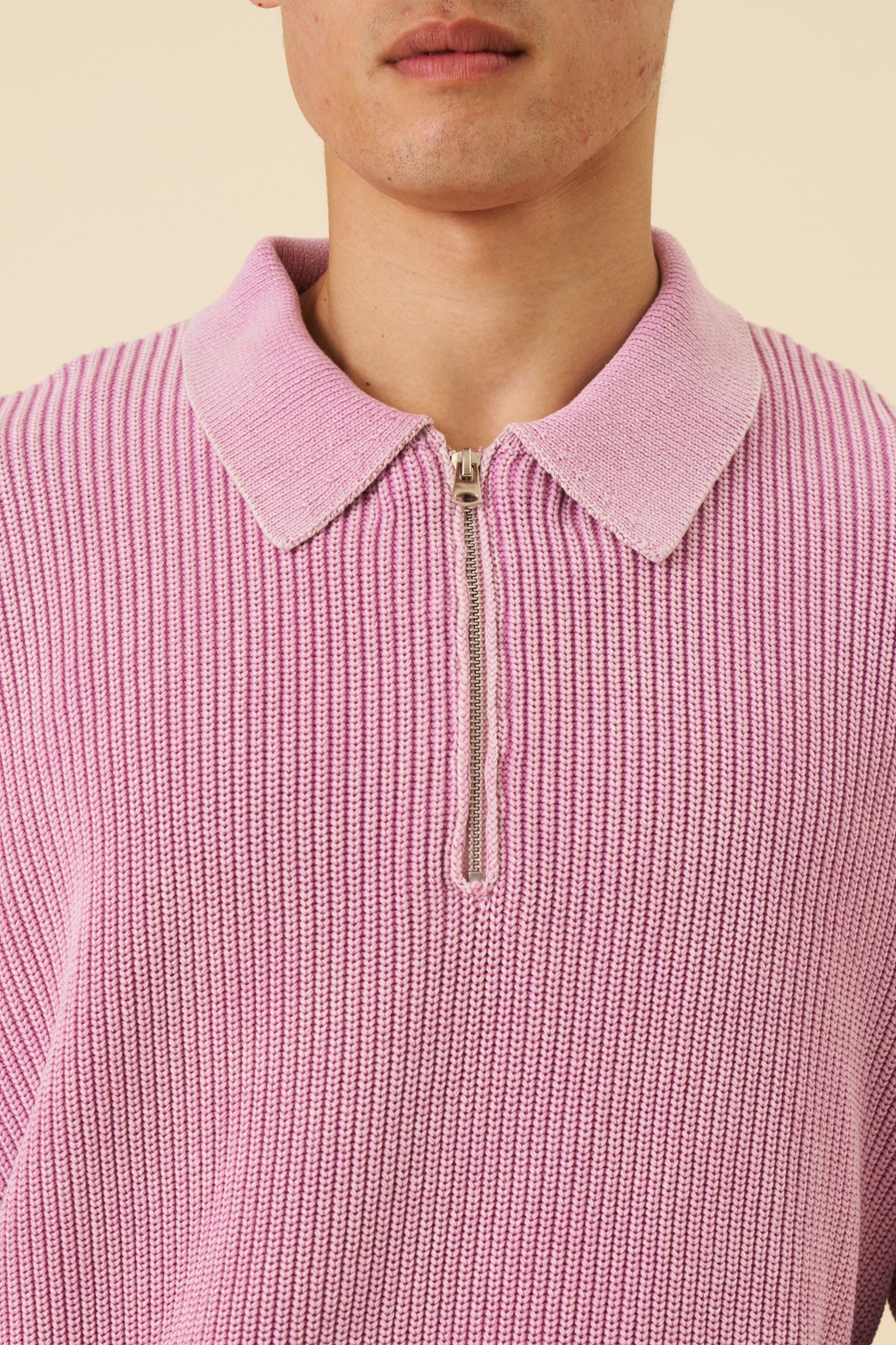 ROSE PINK ACID WASH HALF ZIP KNIT PULLOVER