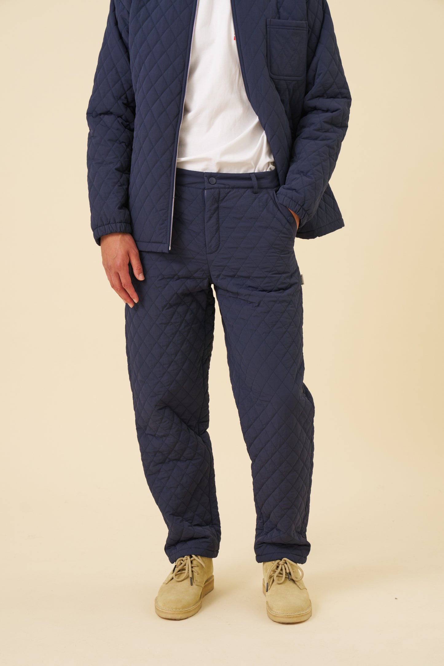 QUILTED CANVAS TROUSERS - NAVY