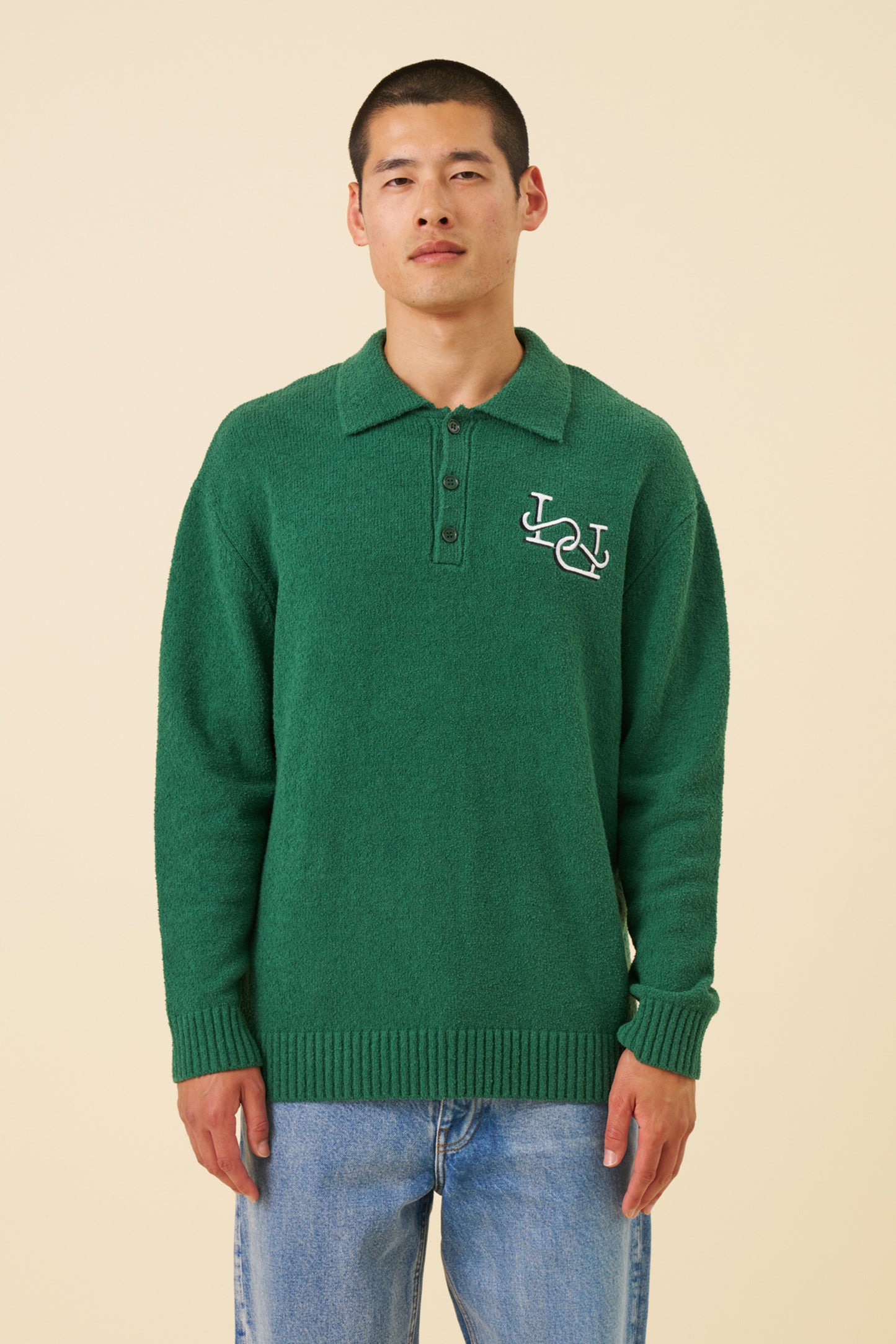 TEXTURED POLO SWEATER - HUNTER GREEN