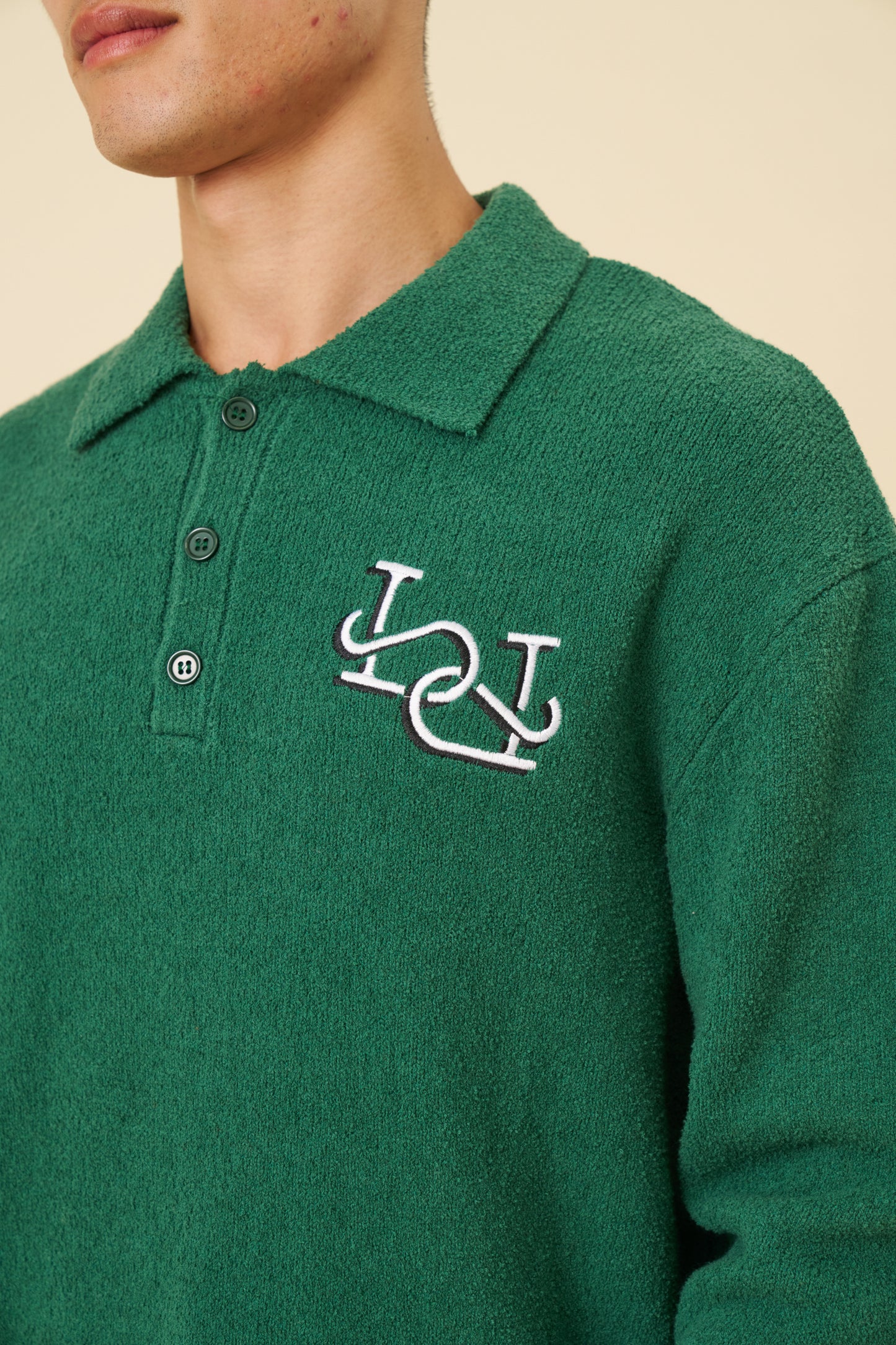 TEXTURED POLO SWEATER - HUNTER GREEN