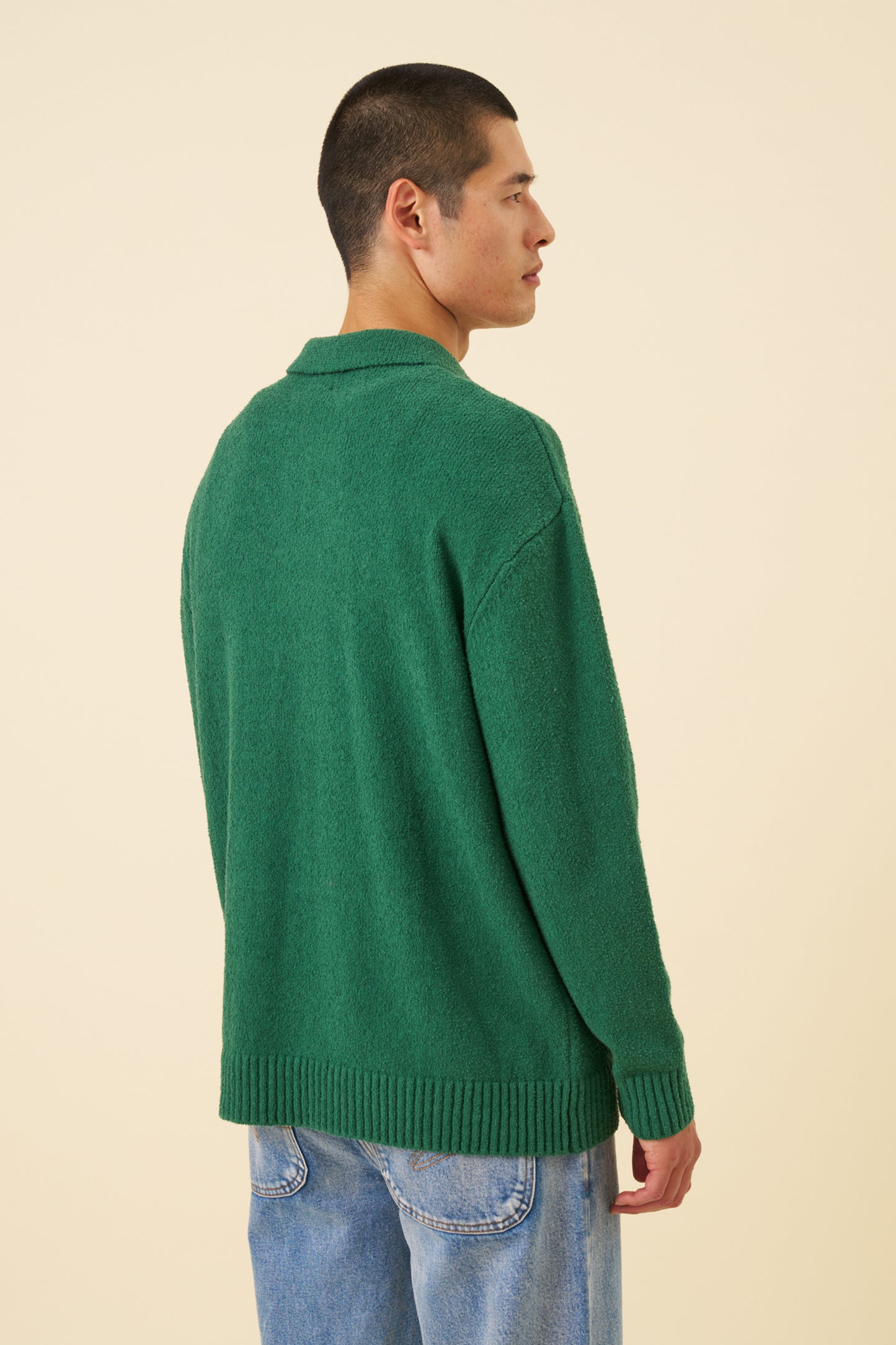 TEXTURED POLO SWEATER - HUNTER GREEN