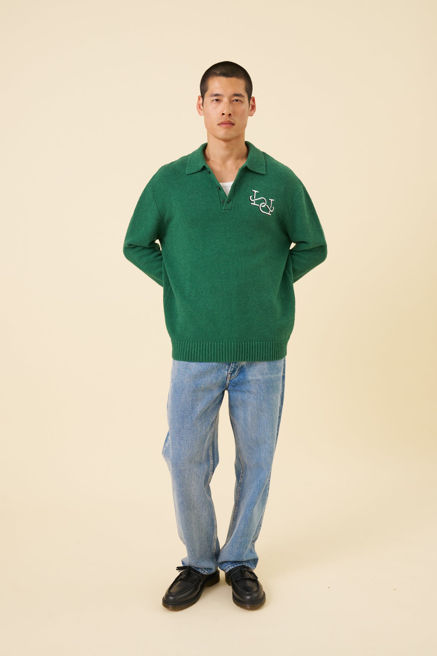 TEXTURED POLO SWEATER - HUNTER GREEN