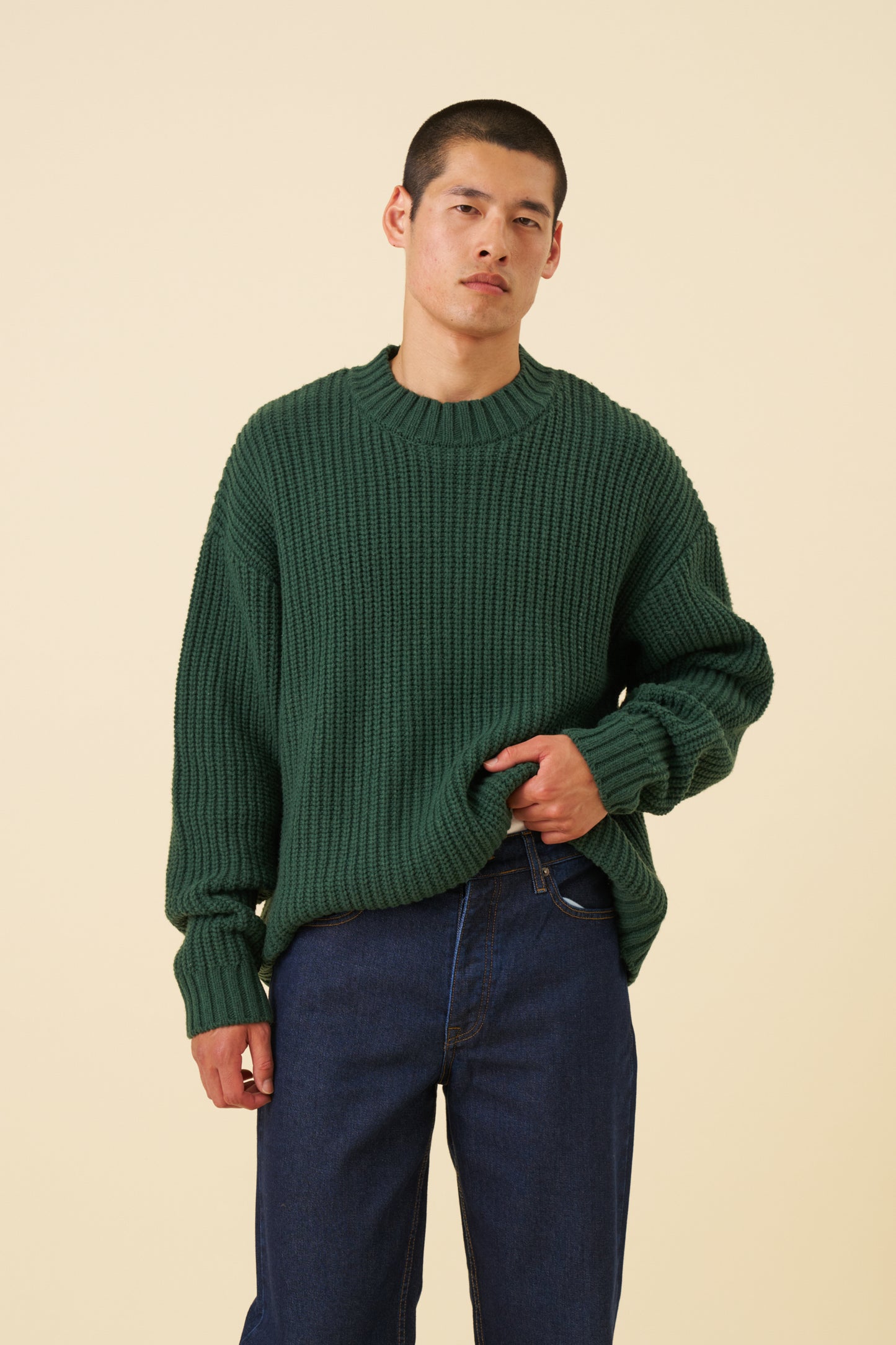 CHUNKY MOCK NECK KNIT - BOTTLE GREEN