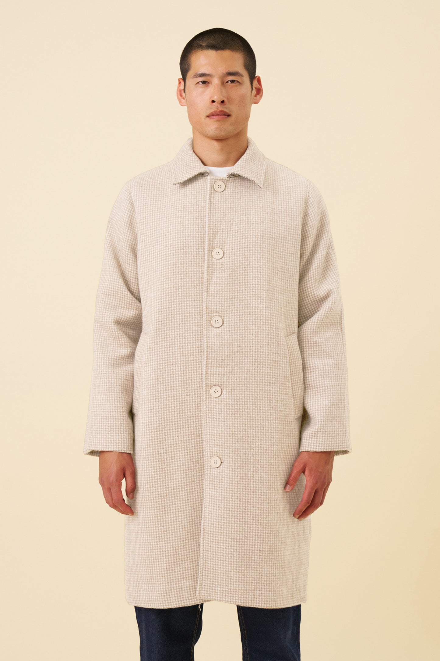 SAND DOGTOOTH WOOL COAT