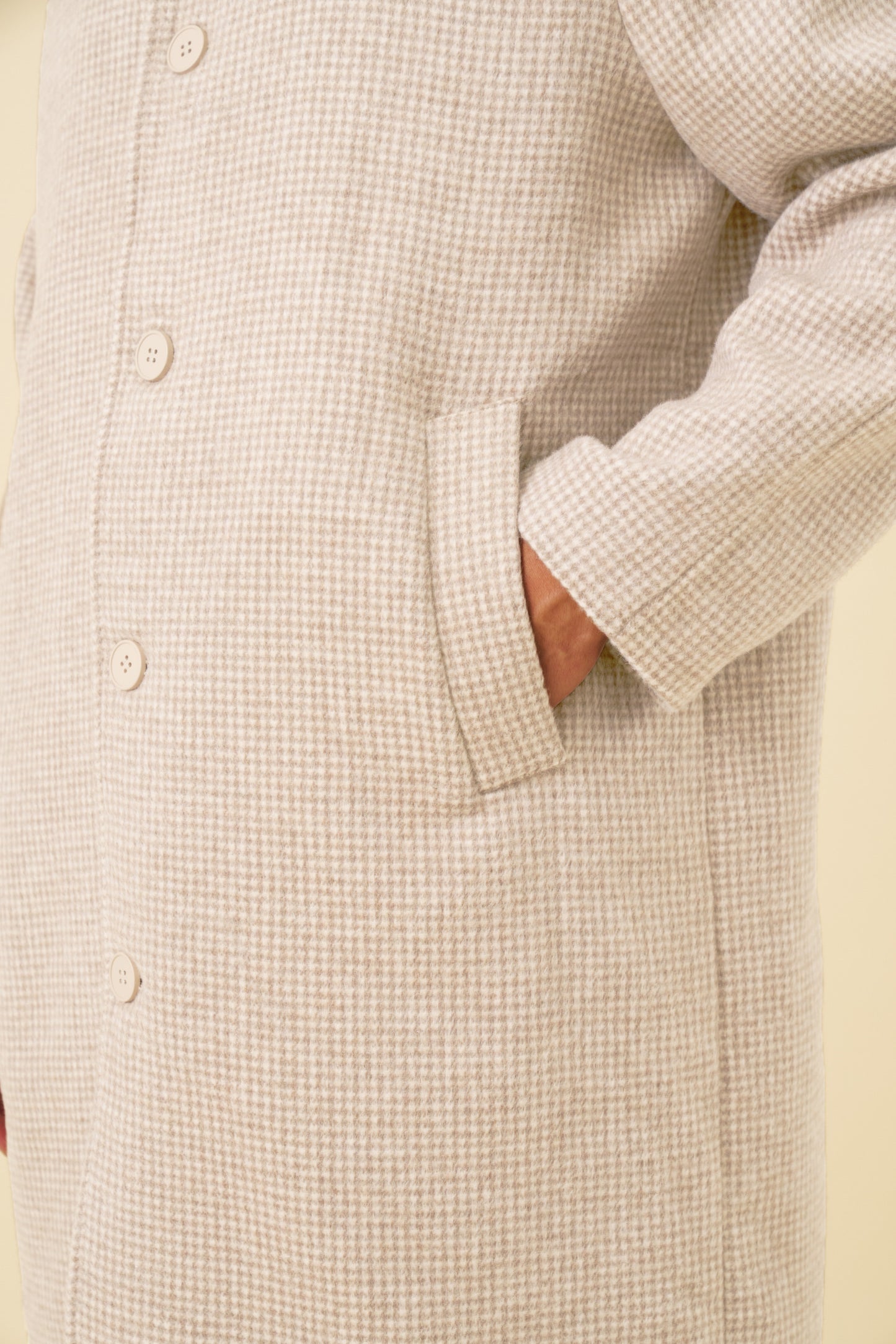 SAND DOGTOOTH WOOL COAT