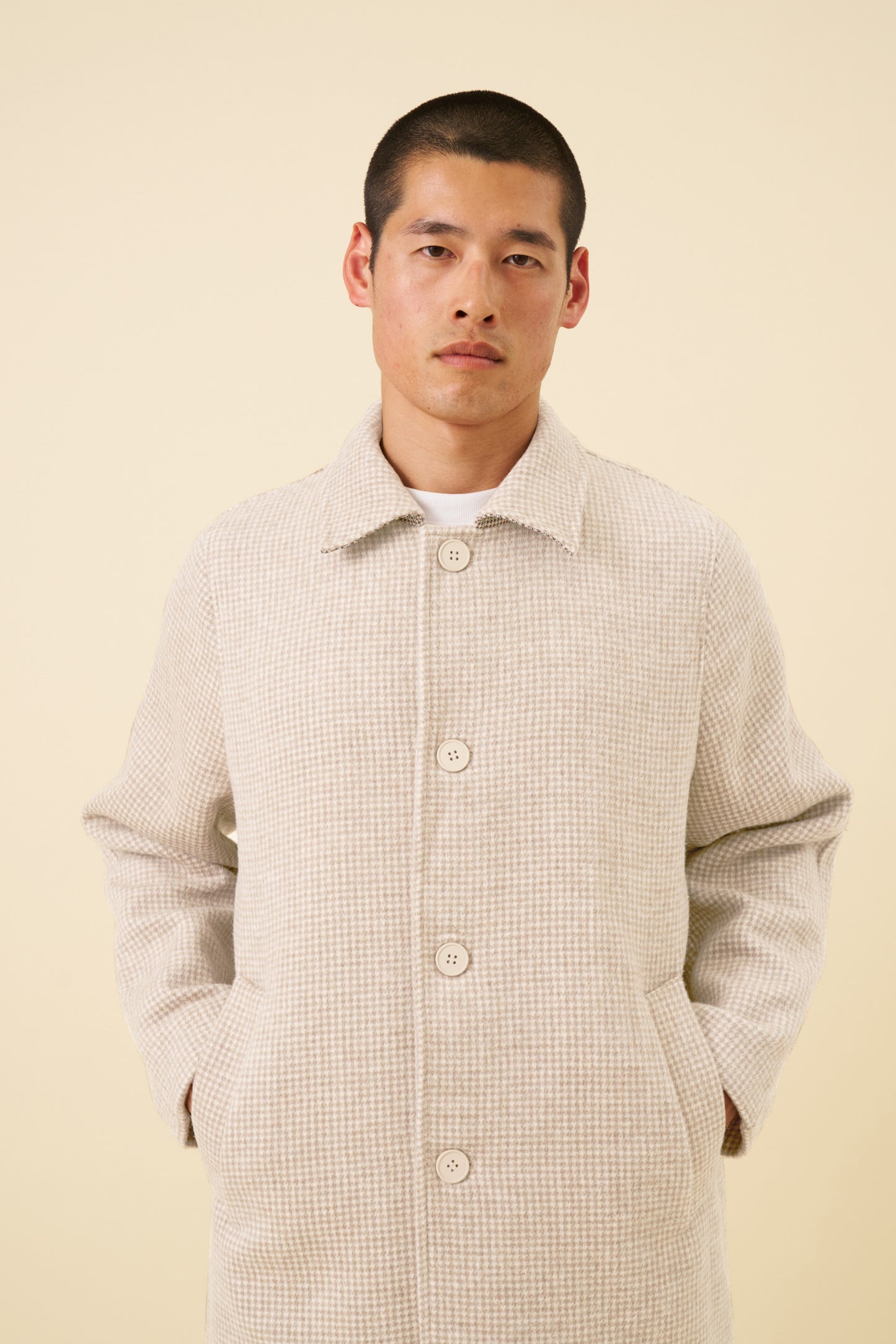 SAND DOGTOOTH WOOL COAT