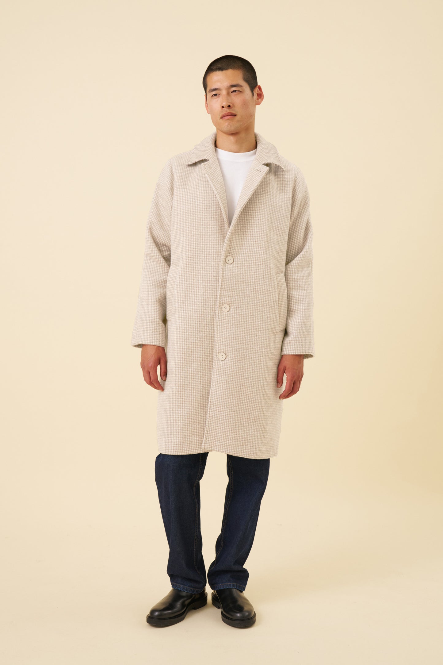 SAND DOGTOOTH WOOL COAT