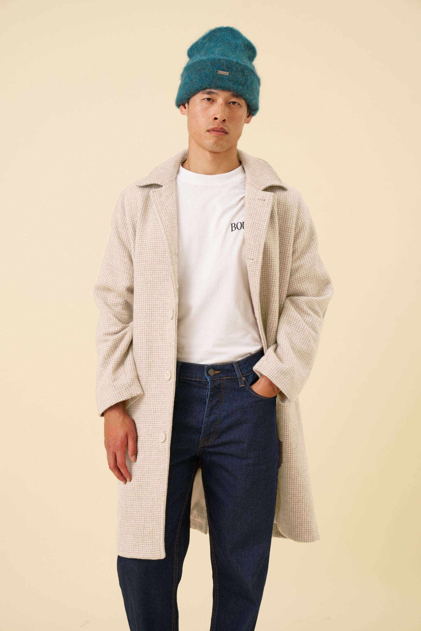 SAND DOGTOOTH WOOL COAT