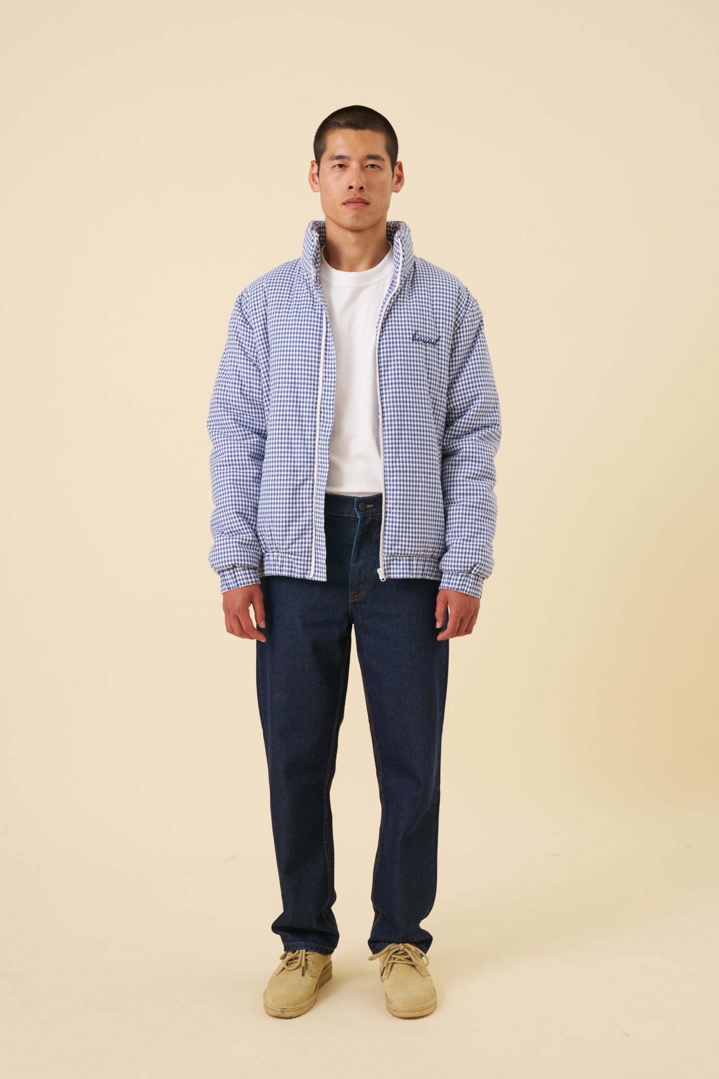 DOGTOOTH GINGHAM BLUE PUFFER COAT