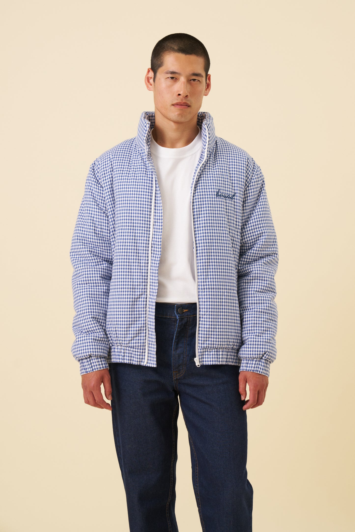 DOGTOOTH GINGHAM BLUE PUFFER COAT