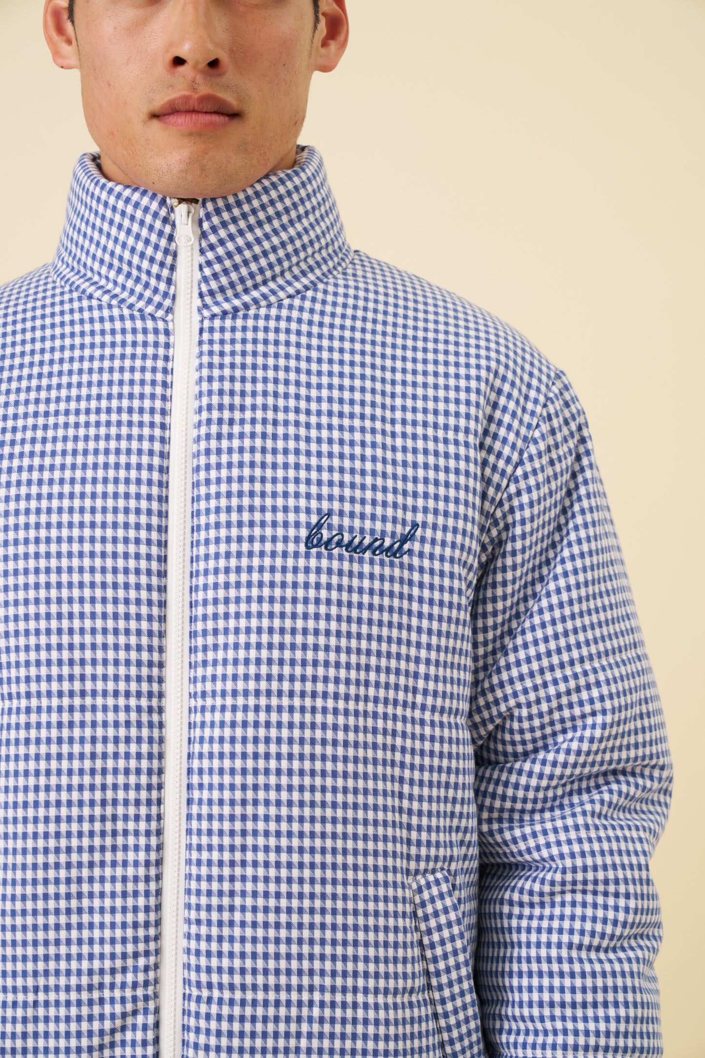 DOGTOOTH GINGHAM BLUE PUFFER COAT