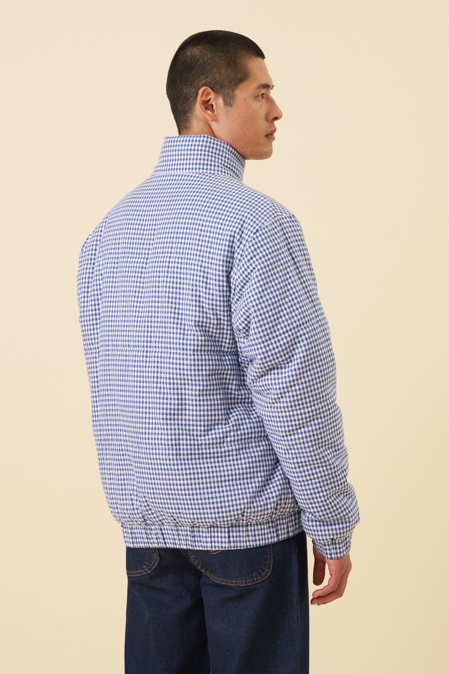 DOGTOOTH GINGHAM BLUE PUFFER COAT