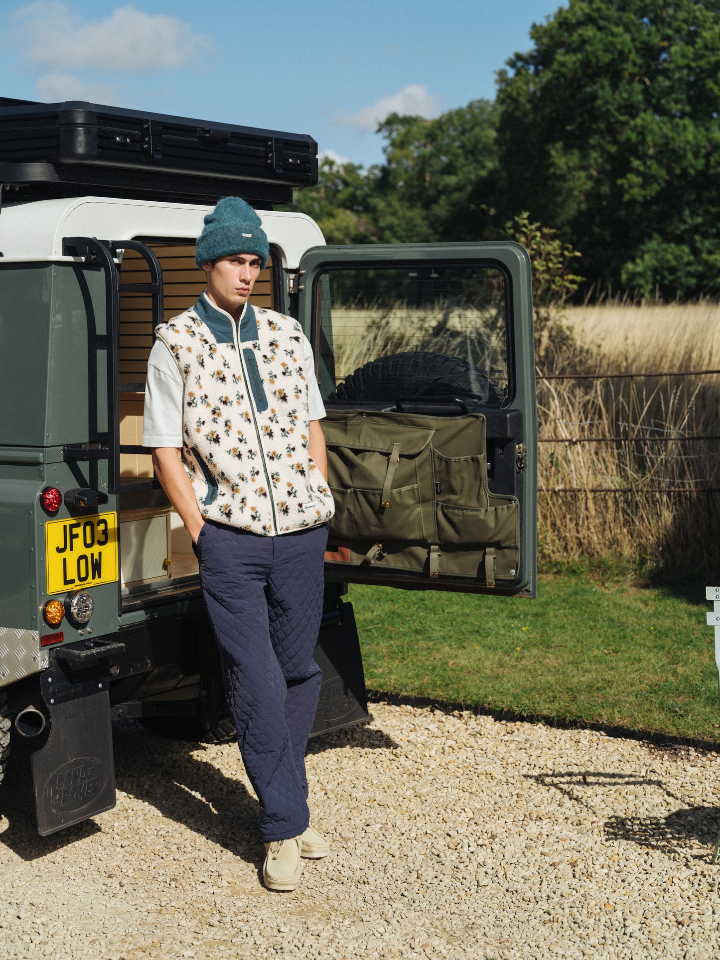 QUILTED CANVAS TROUSERS - NAVY