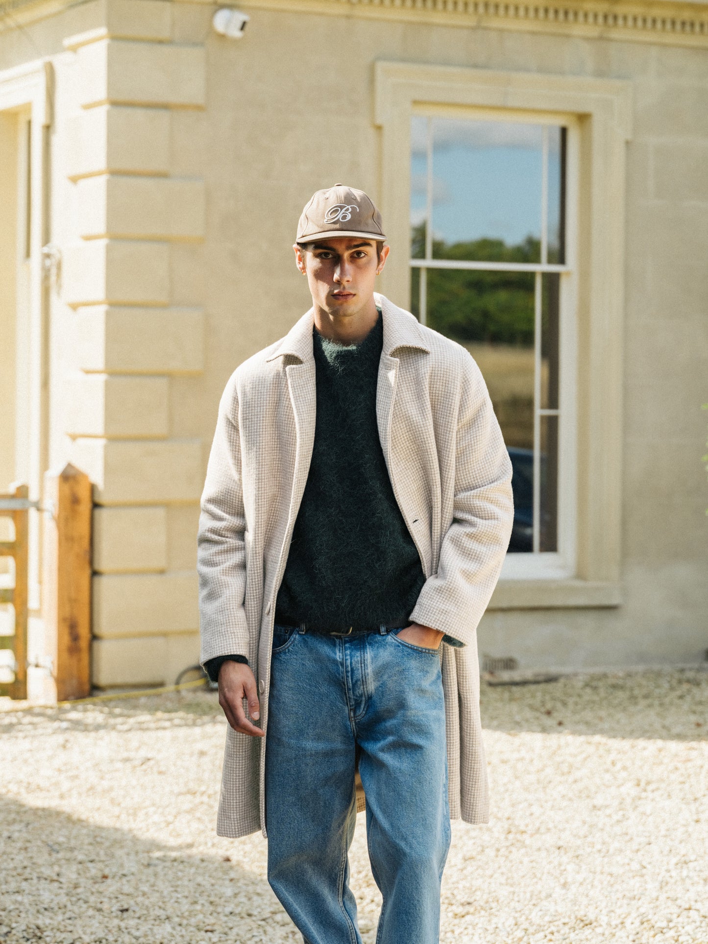 SAND DOGTOOTH WOOL COAT