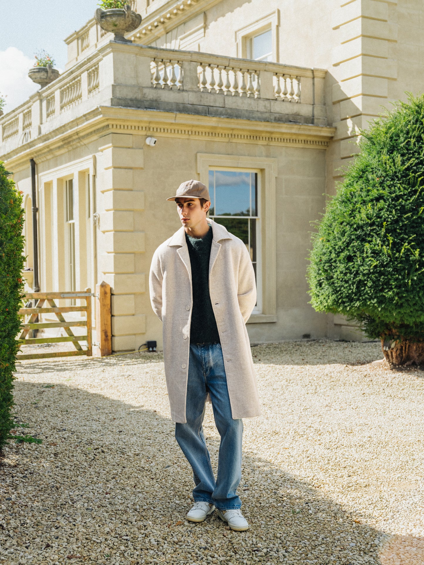 SAND DOGTOOTH WOOL COAT