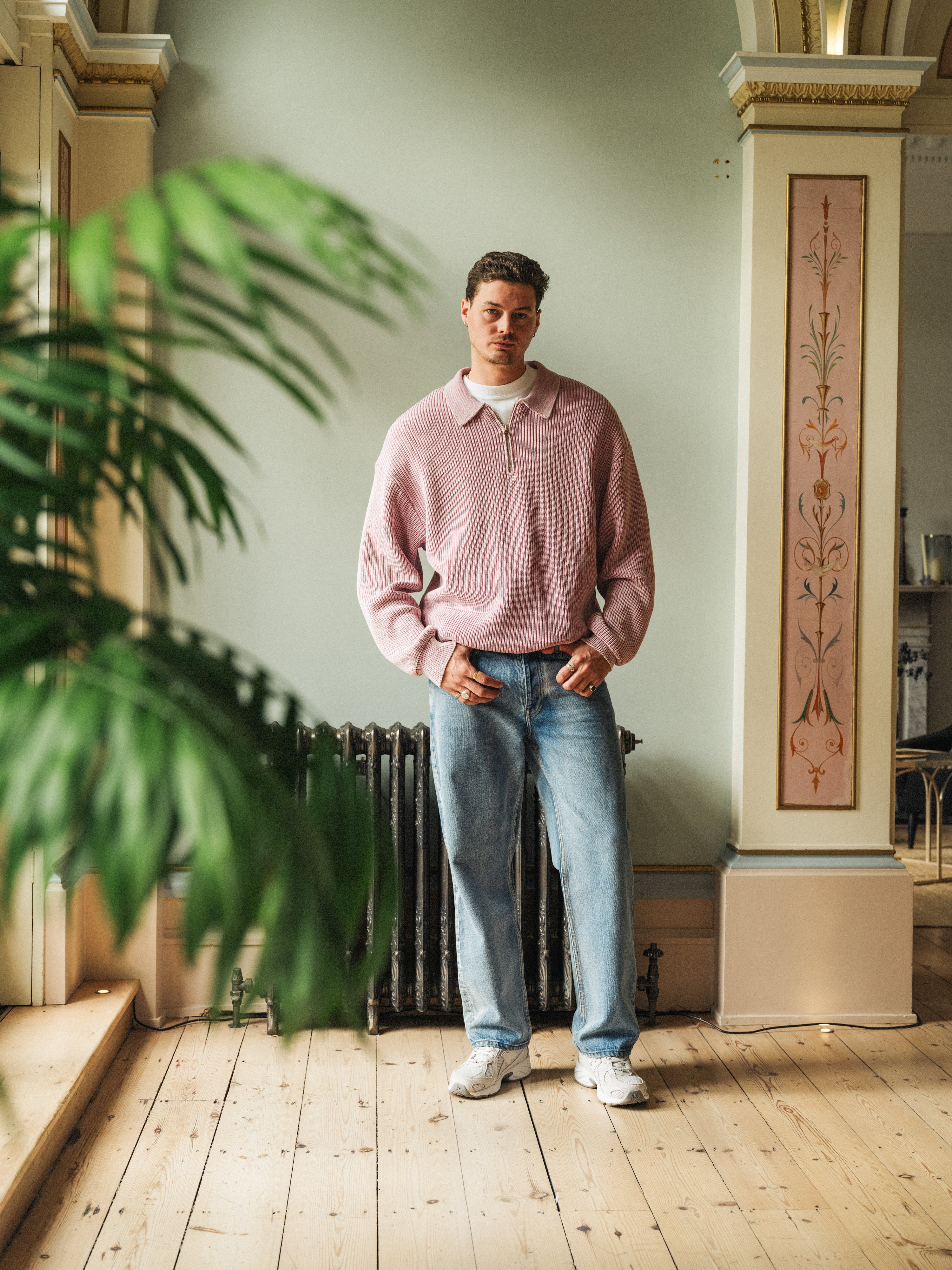 ROSE PINK ACID WASH HALF ZIP KNIT PULLOVER – bound