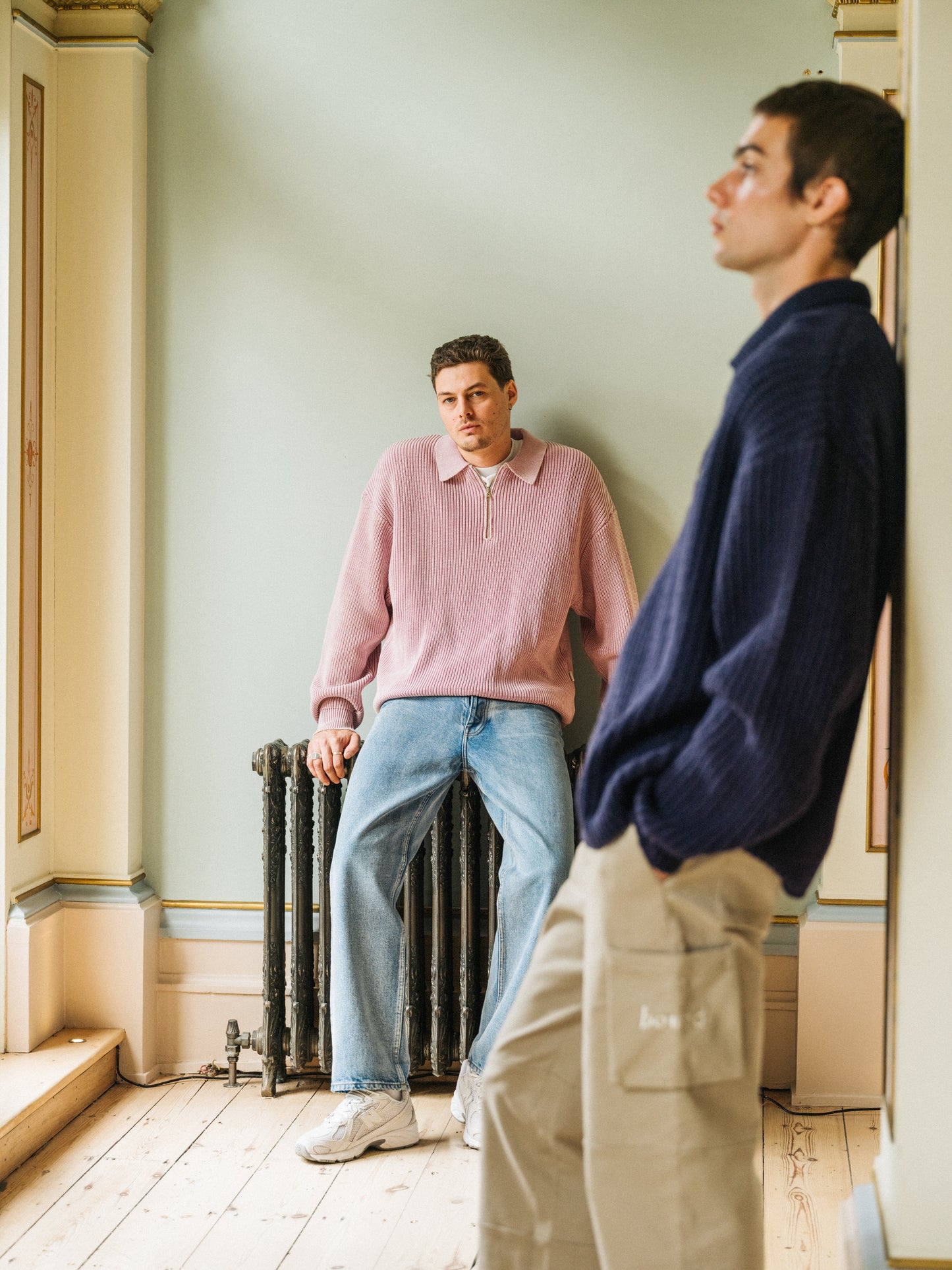 ROSE PINK ACID WASH HALF ZIP KNIT PULLOVER