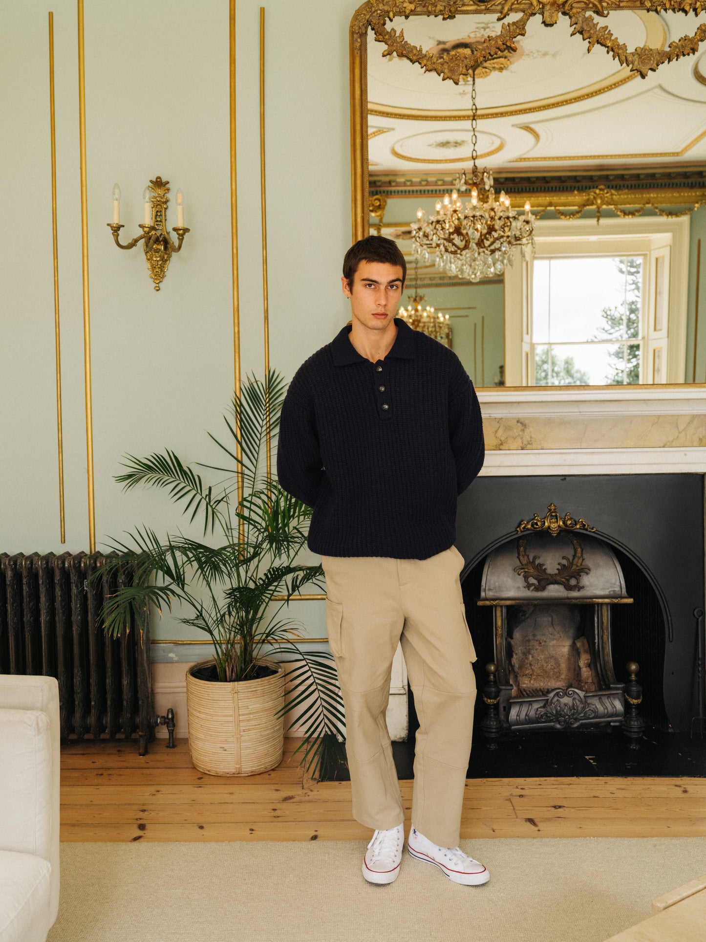 WOOL BUTTON POLO - OCEAN NAVY