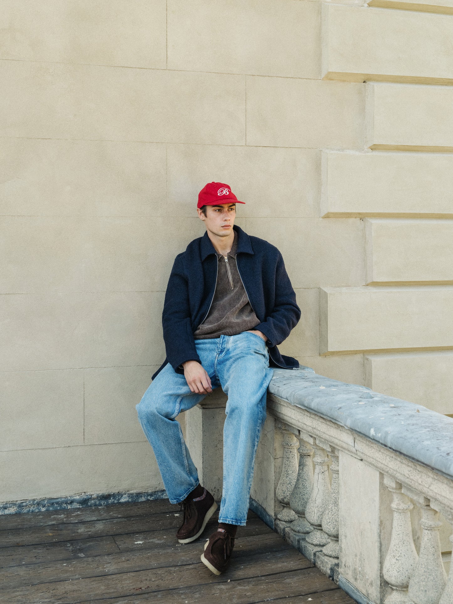 ACID WASH HALF ZIP PULLOVER - BROWN