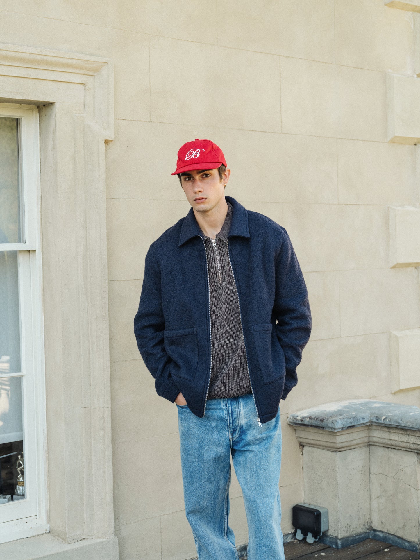 WOOL ZIP OVERSHIRT - NAVY