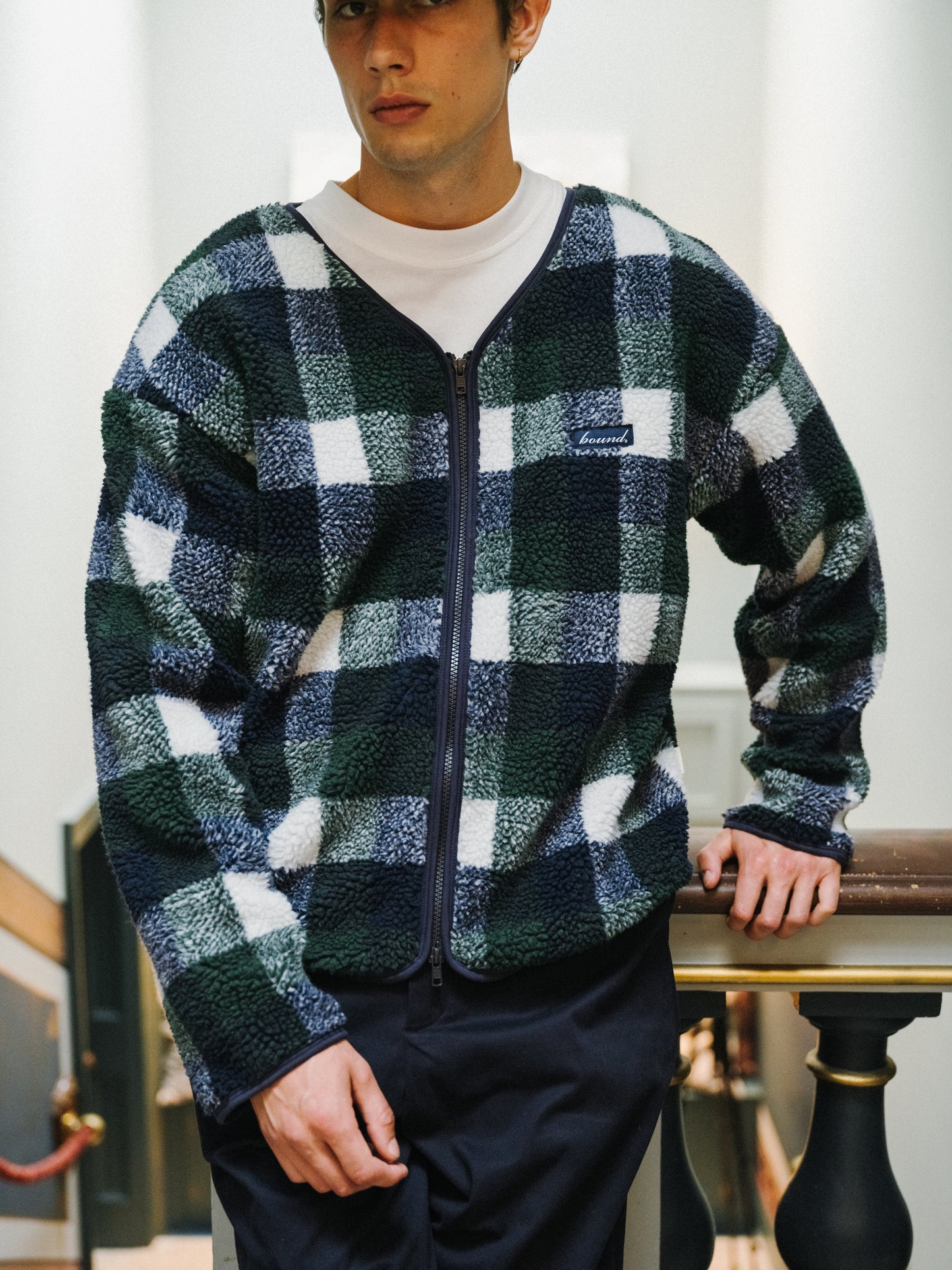 OXFORD CHECK ZIP UP FLEECE
