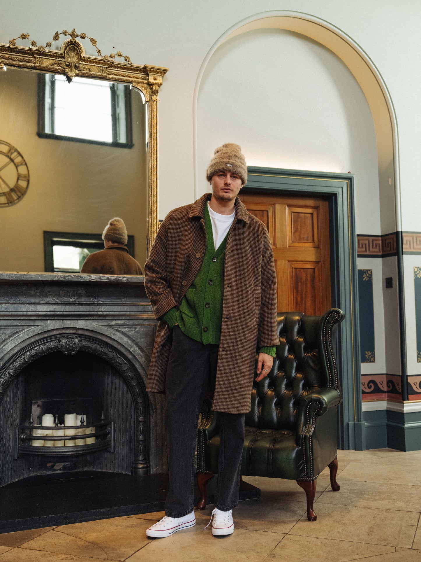 STEWART DOGTOOTH WOOL OVERCOAT