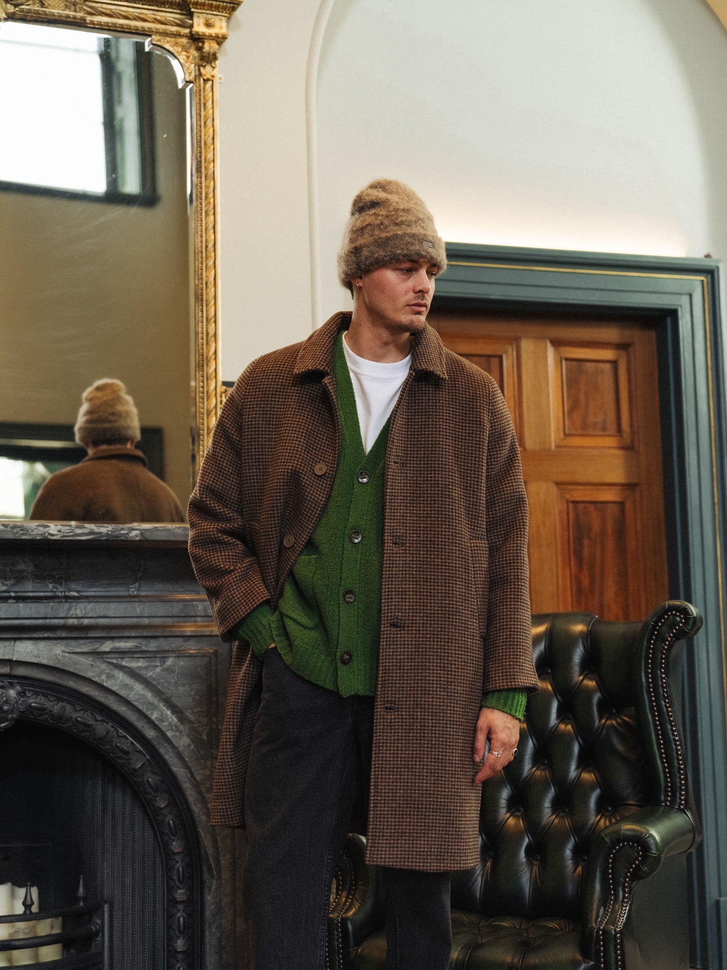 STEWART DOGTOOTH WOOL OVERCOAT