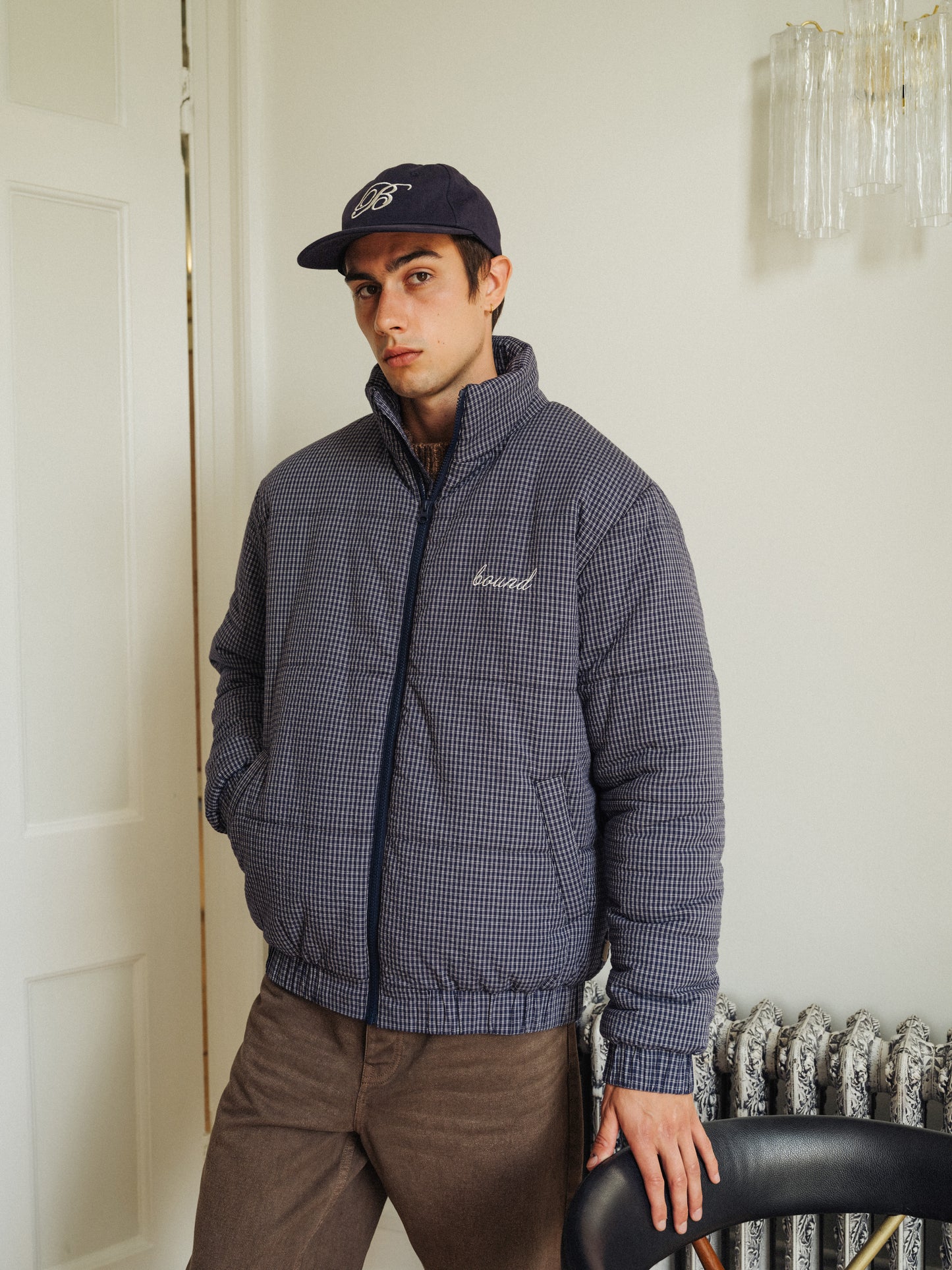 CHECK COTTON PUFFER - NAVY