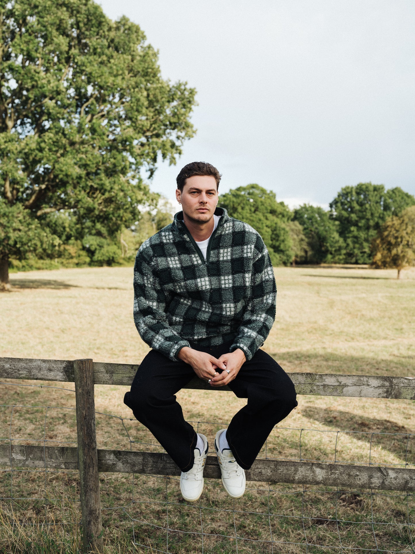 CHECK HALF ZIP FLEECE - GREEN