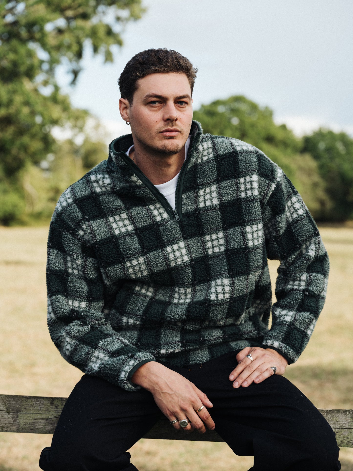 CHECK HALF ZIP FLEECE - GREEN