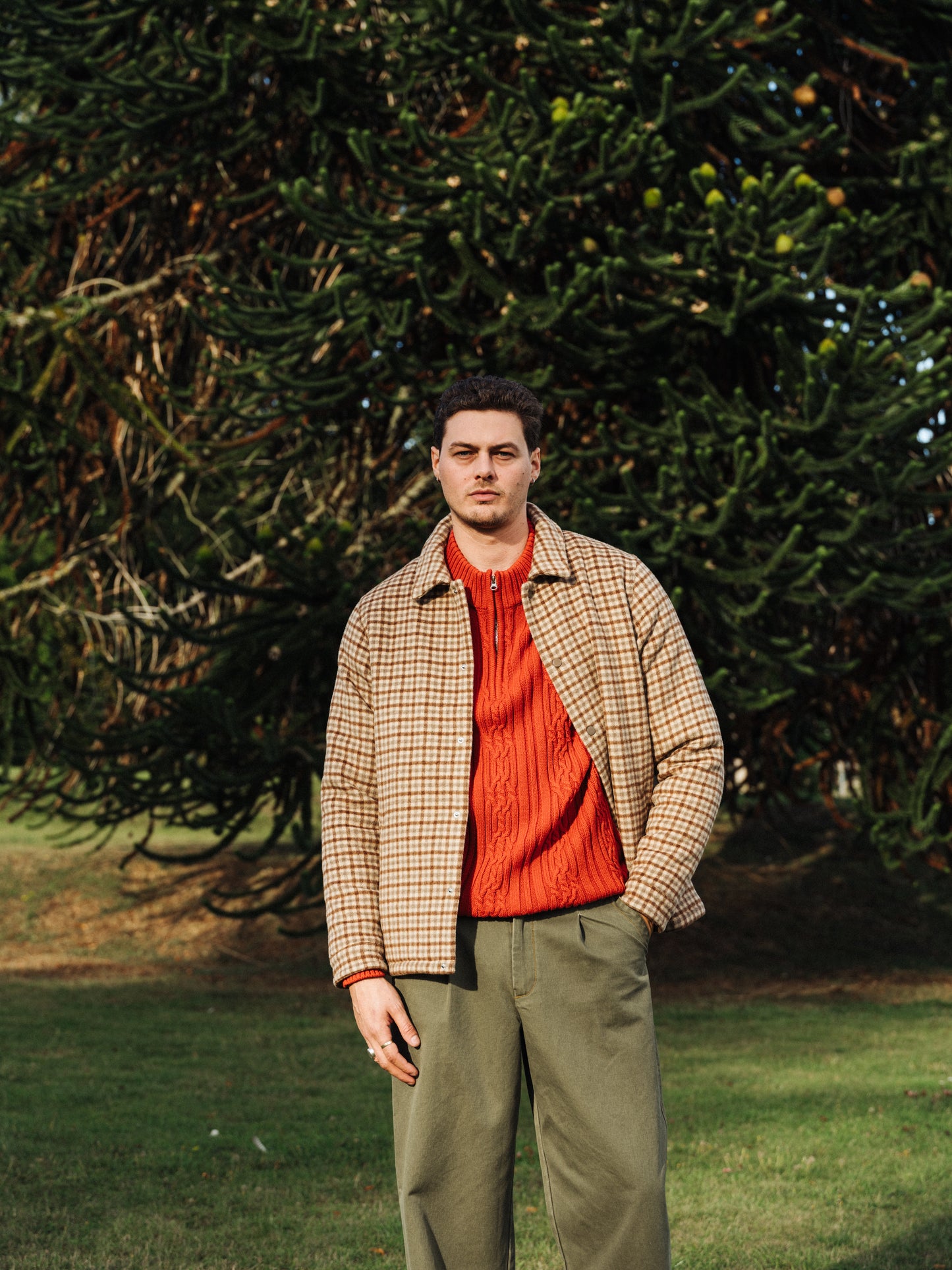 CHECK WOOL QUILTED COACH JACKET