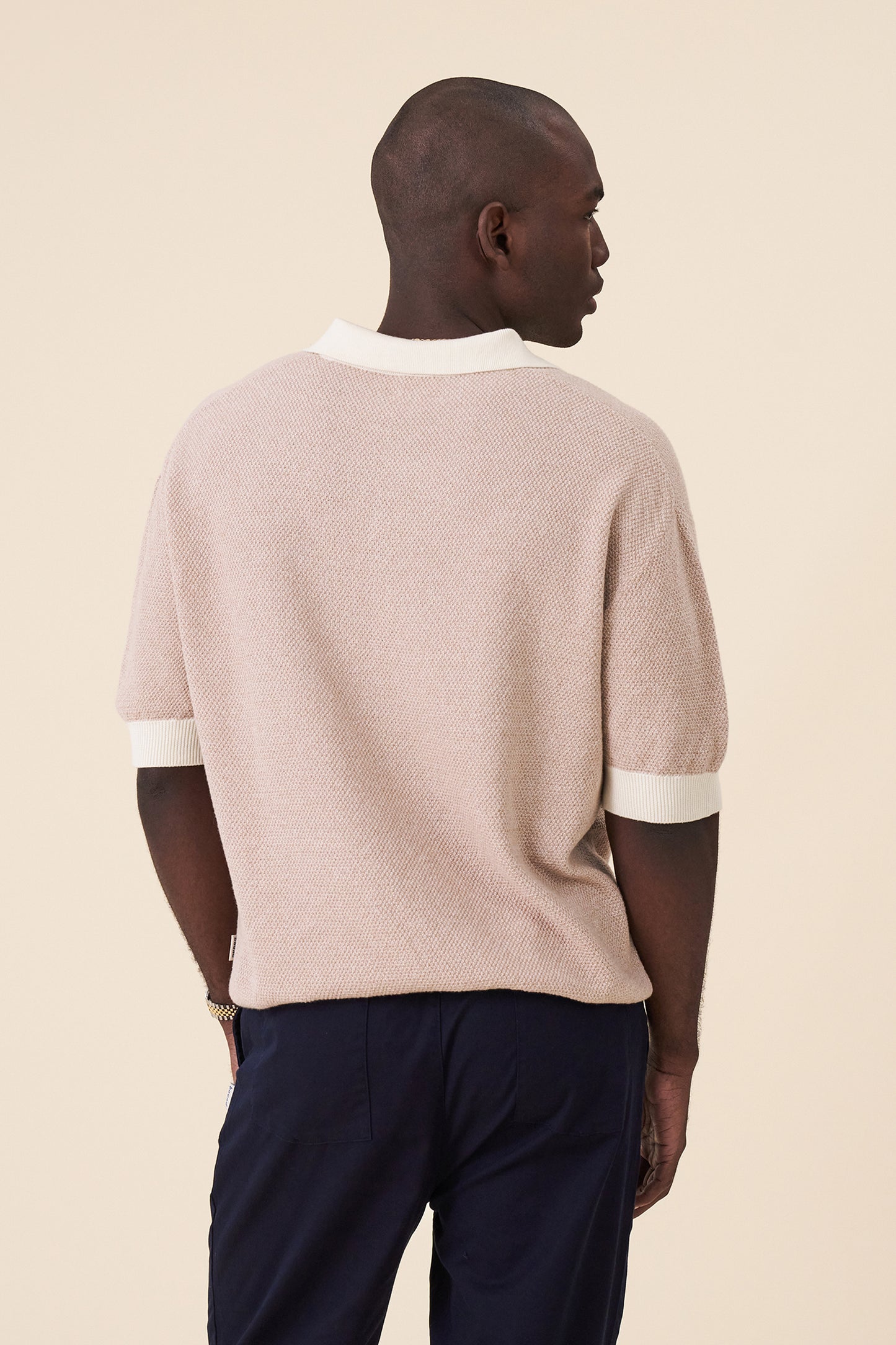 TEXTURED KNIT POLO - OATMEAL