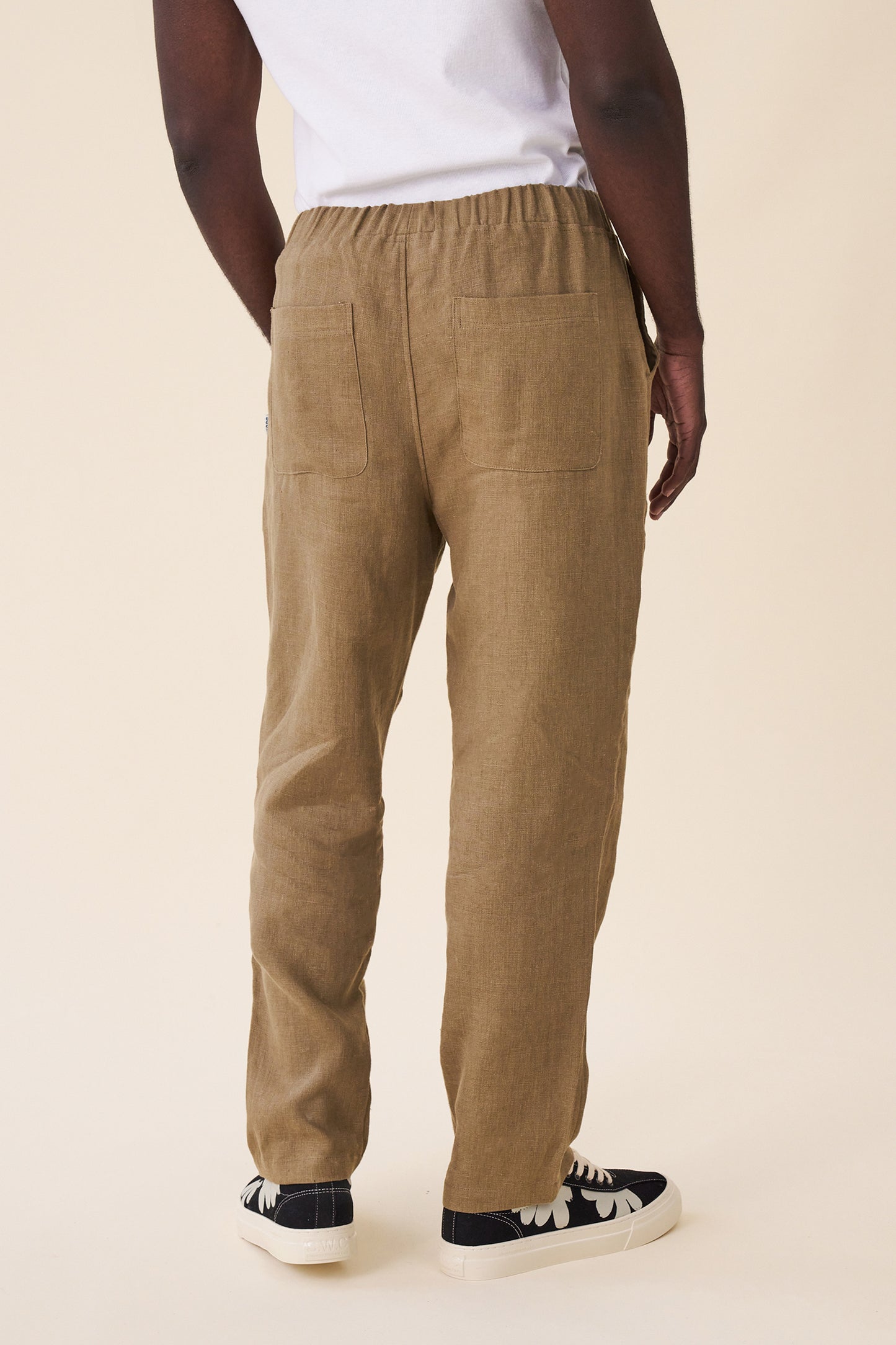 RELAXED WIDE LEG HEAVY LINEN TROUSERS - ARMY GREEN
