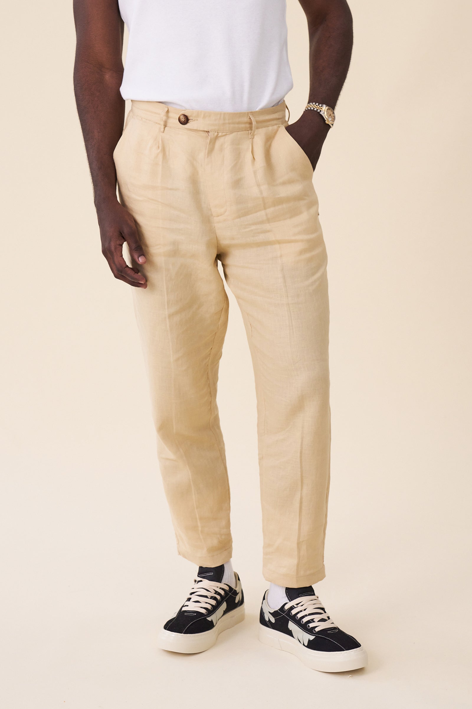 SMART PLEAT LINEN TROUSERS - MAIZE YELLOW – bound