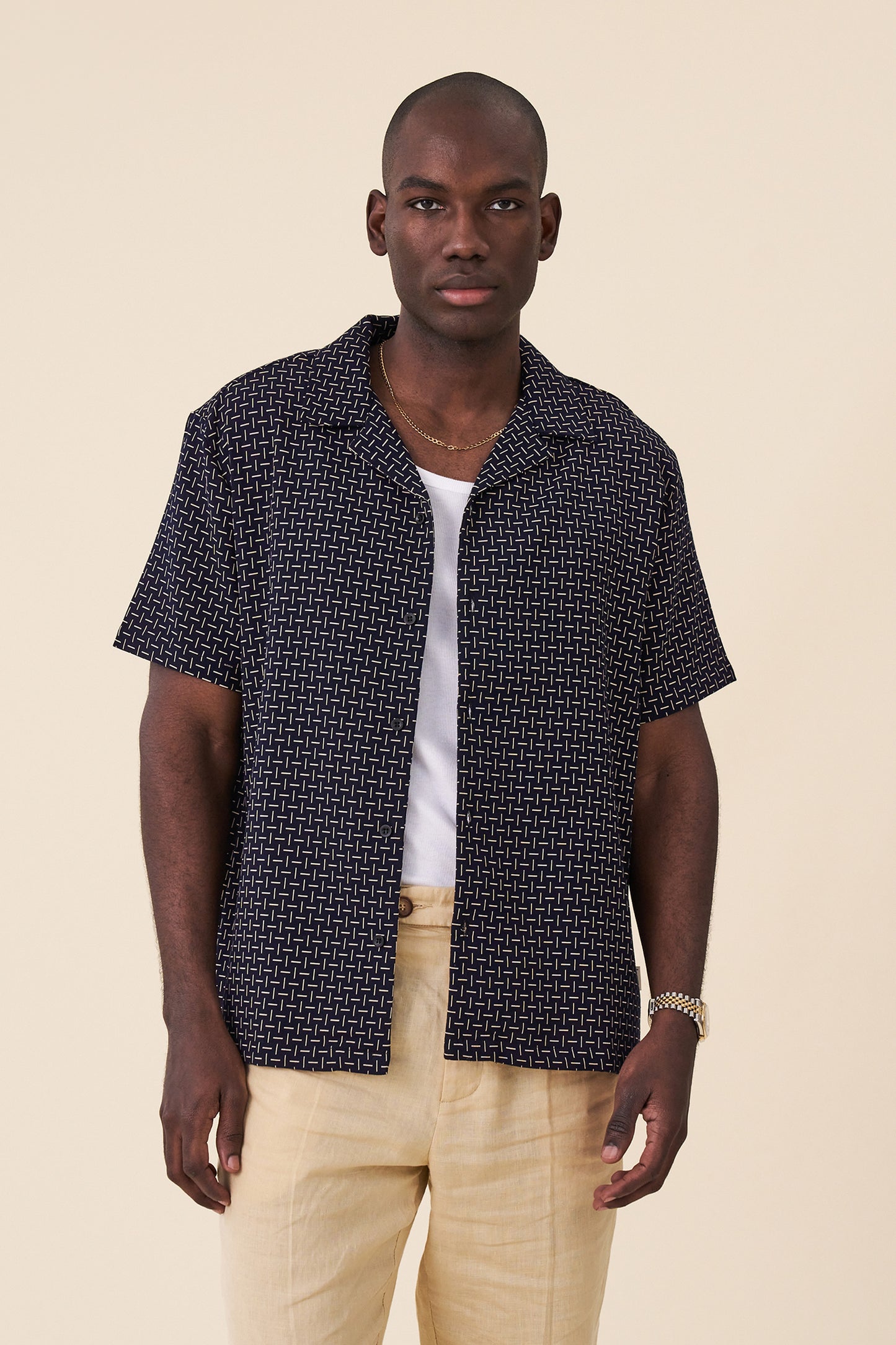 STRIPE CUBAN SS SHIRT - NAVY