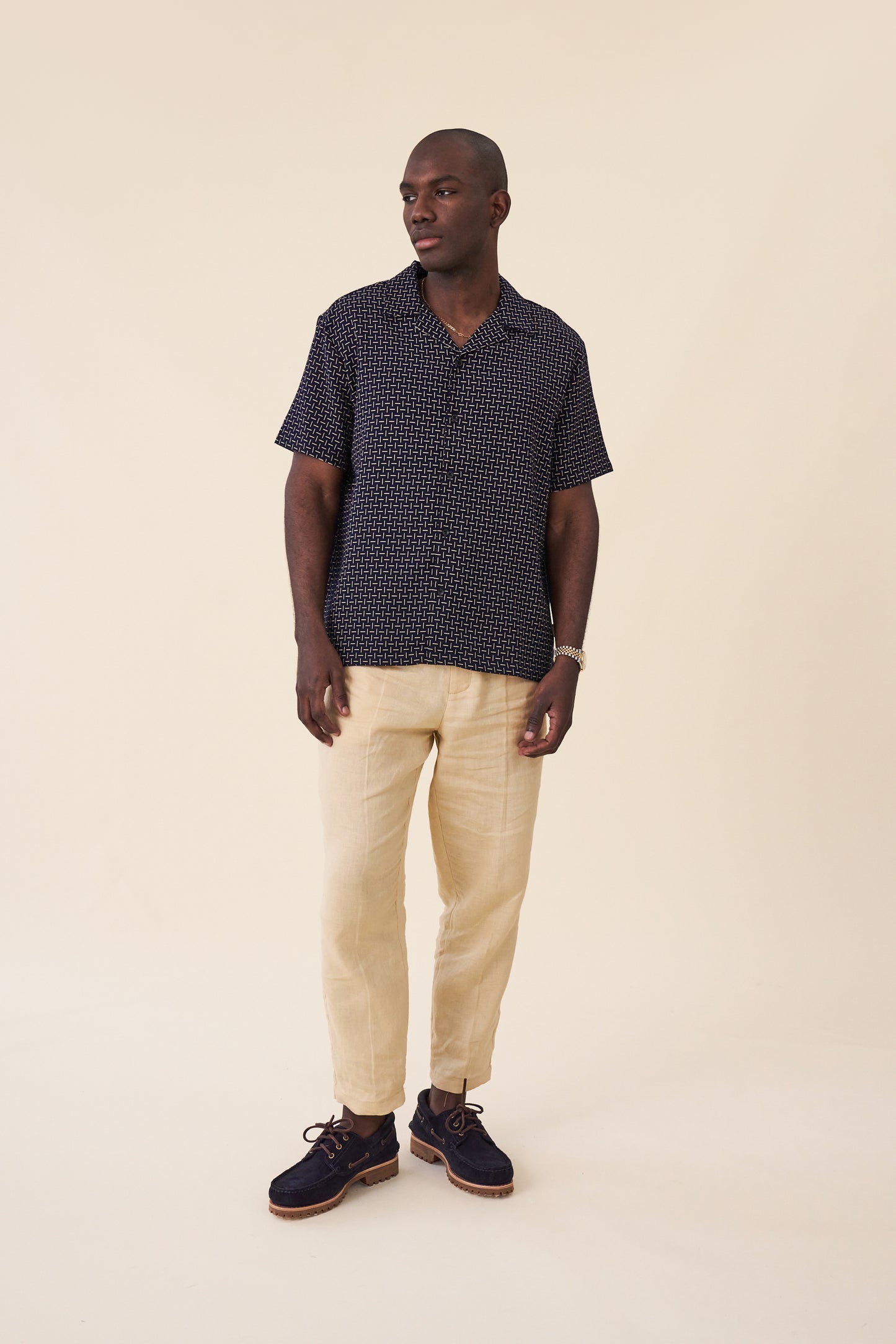 STRIPE CUBAN SS SHIRT - NAVY