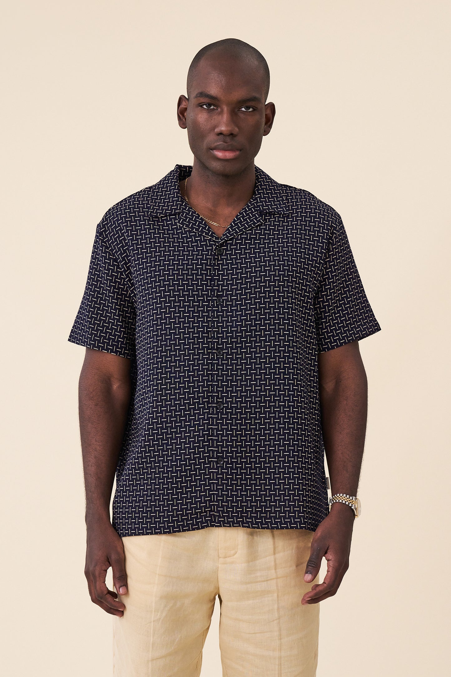 STRIPE CUBAN SS SHIRT - NAVY