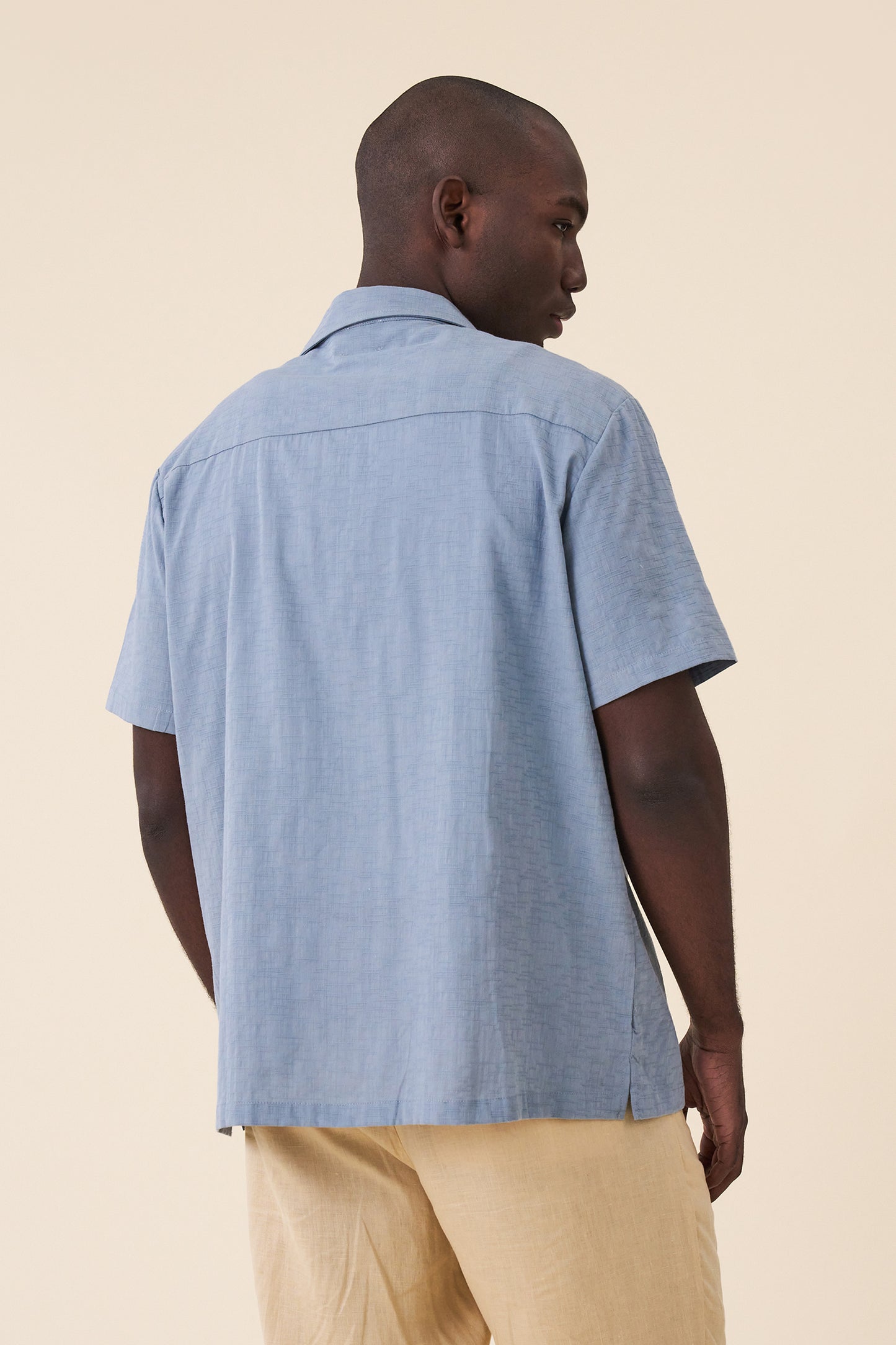 BLUE OVERSIZED TEXTURED COTTON SHIRT